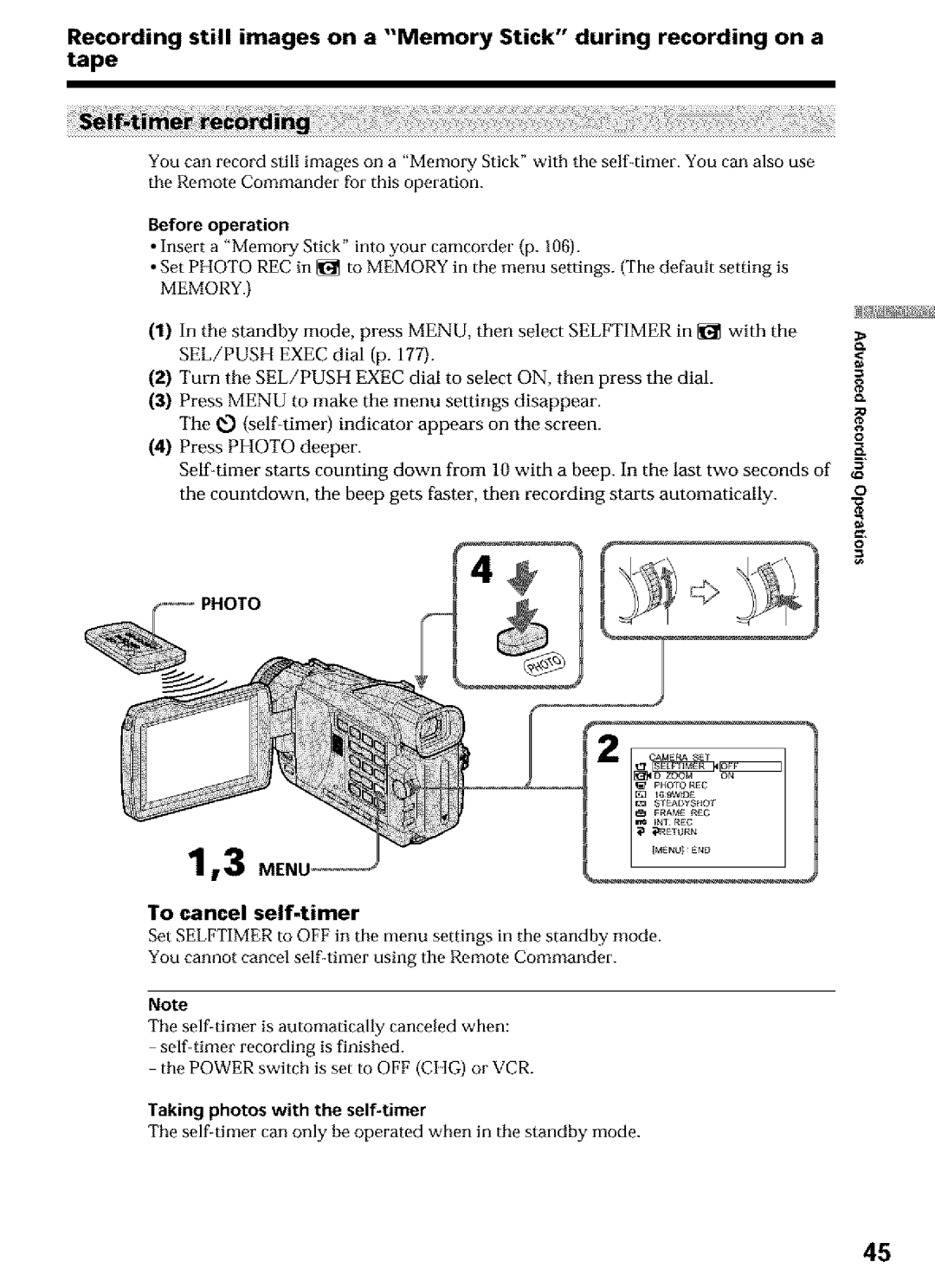 Sony DCR-TRV25, DCR-TRV27, DCR-TRV16 operating instructions Before operation, Taking photos with the self-timer 