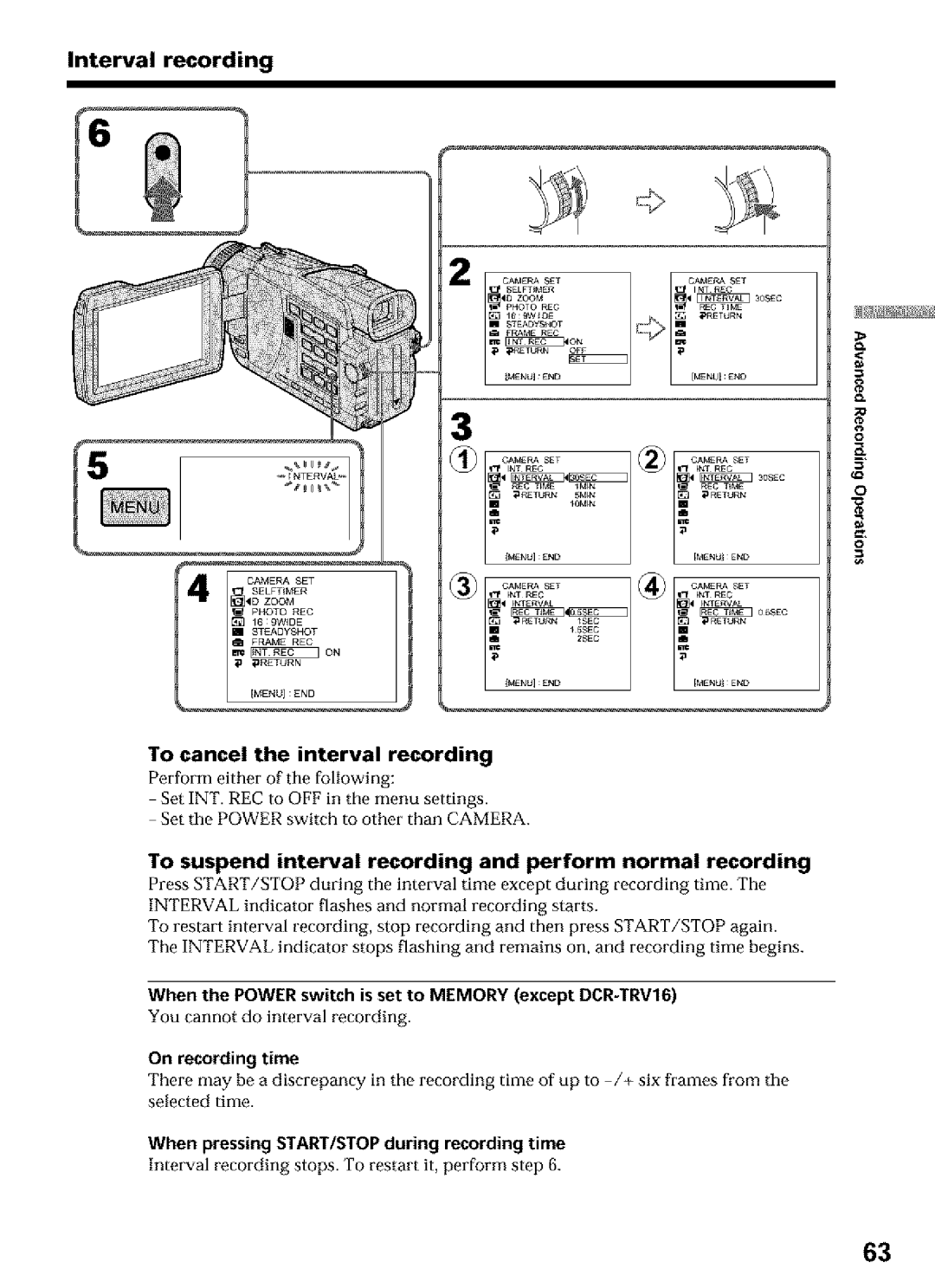 Sony DCR-TRV25 Interval recording, To suspend interval recording and perform normal recording, On recording time 