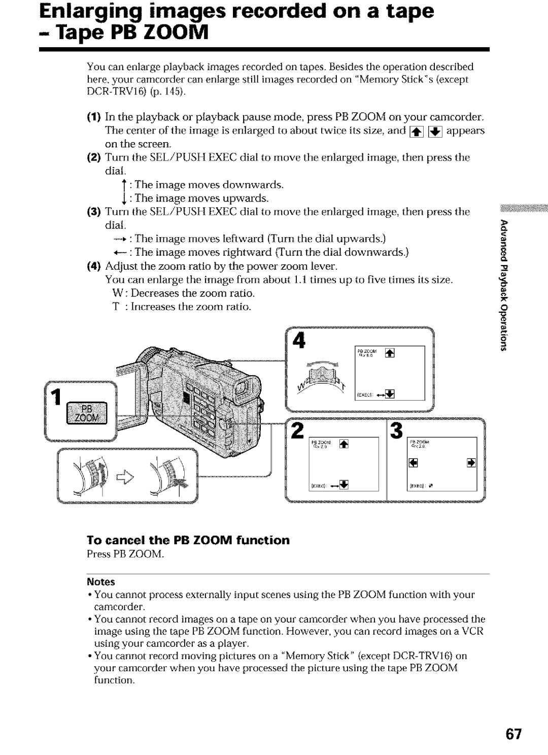 Sony DCR-TRV27, DCR-TRV25 Enlarging images recorded on a tape Tape PB Zoom, To cancel the PB Zoom function PressPB Zoom 