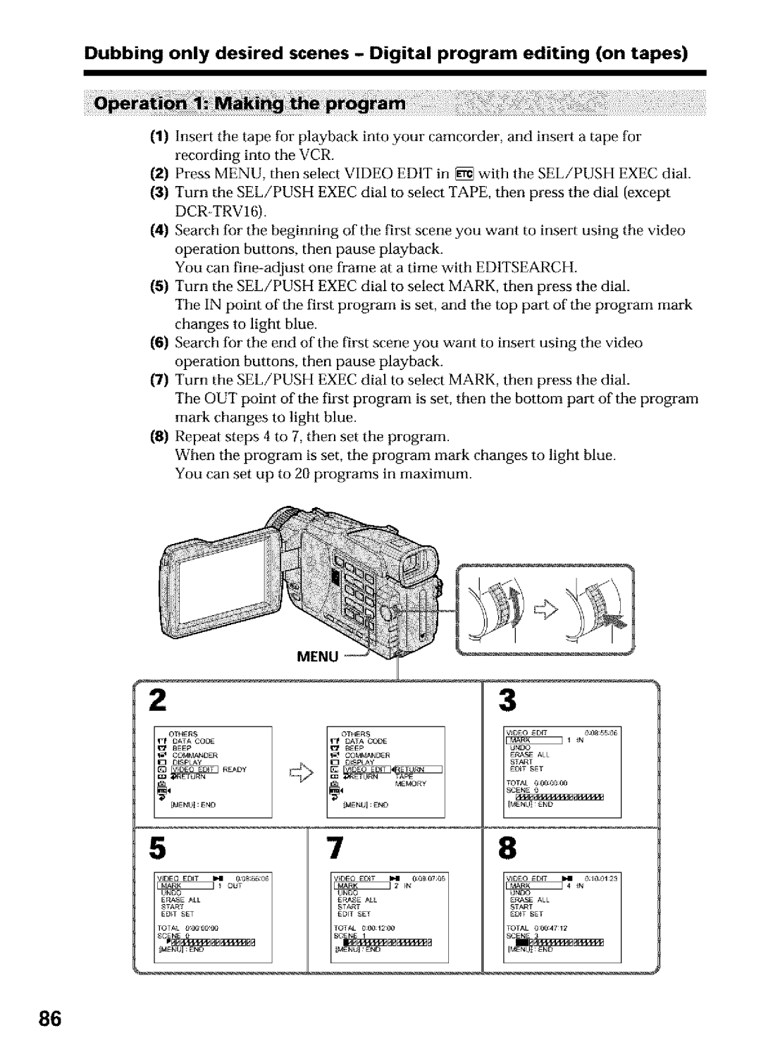 Sony DCR-TRV16, DCR-TRV25, DCR-TRV27 operating instructions Dubbing only desired scenes Digital program editing on tapes 