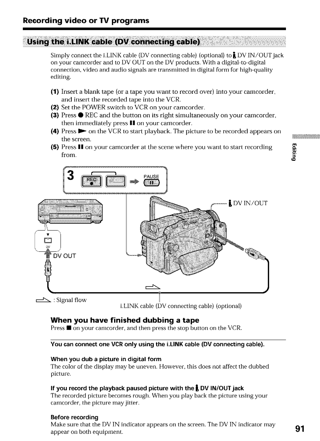 Sony DCR-TRV27, DCR-TRV25, DCR-TRV16 Recording video or IV programs, When you have finished dubbing a tape, Before 