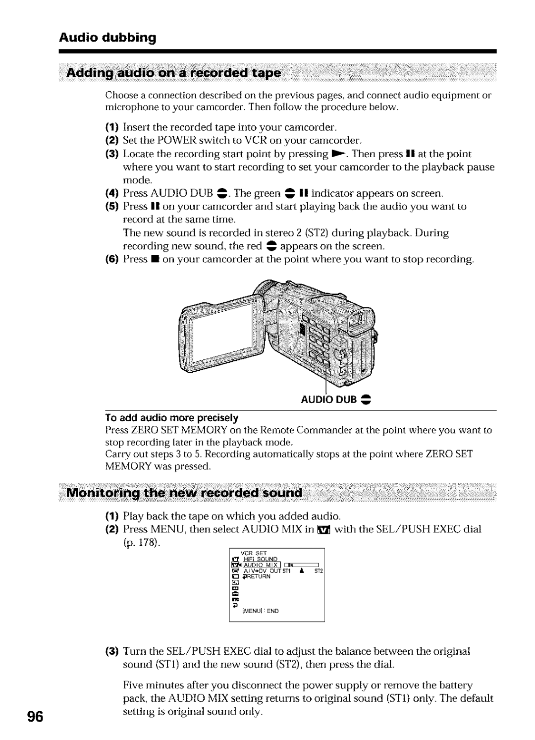 Sony DCR-TRV25, DCR-TRV27, DCR-TRV16 operating instructions Audio DUB, To add audio more precisely 