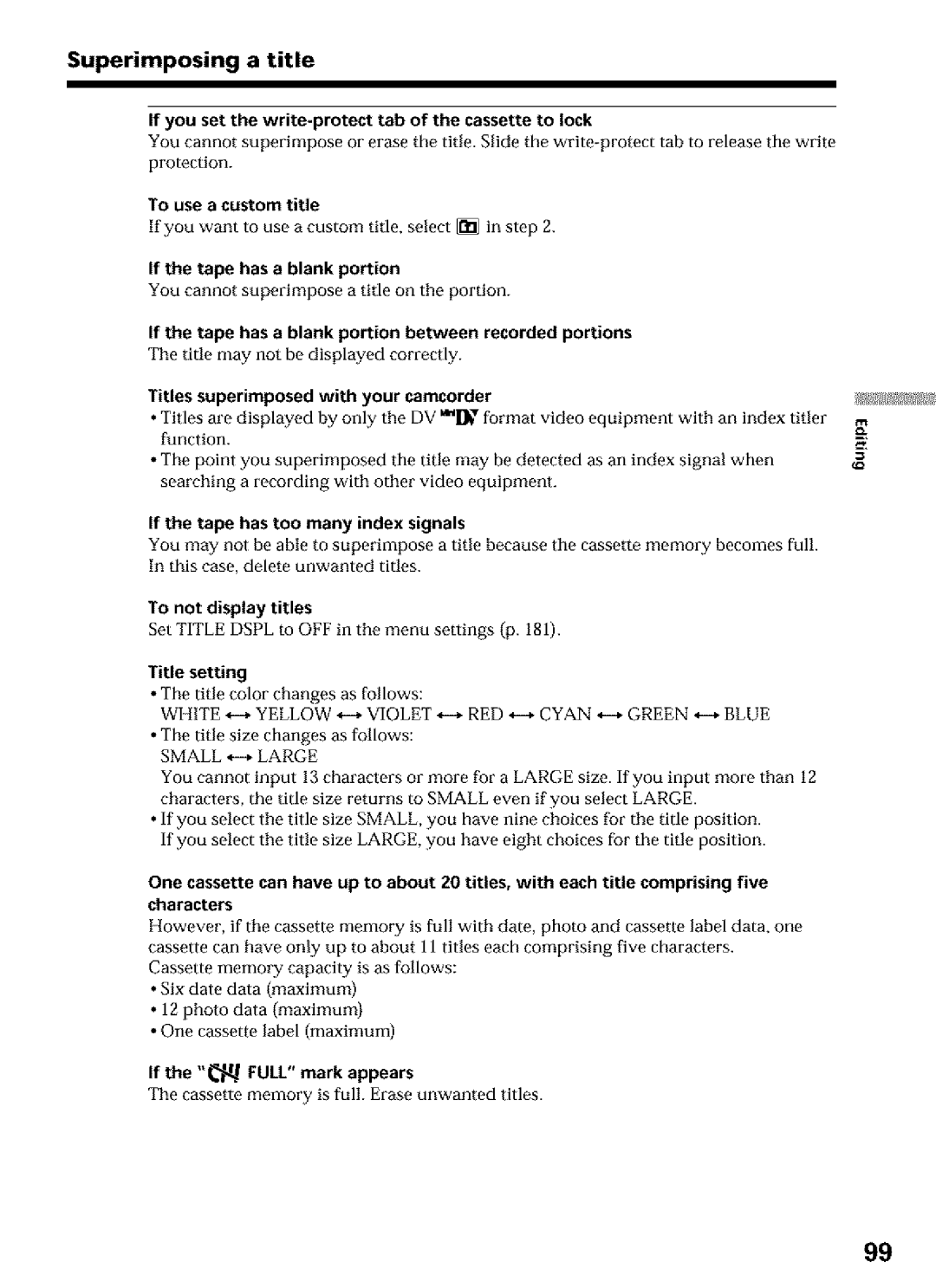 Sony DCR-TRV25, DCR-TRV27, DCR-TRV16 operating instructions Superimposing a title 