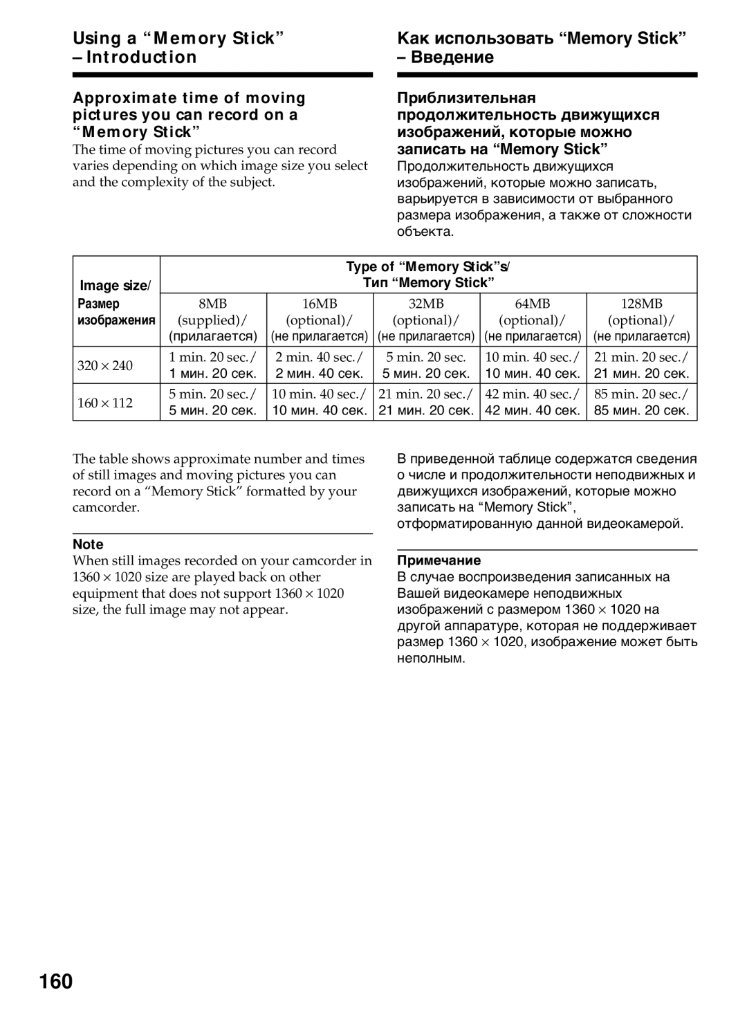 Sony DCR-TRV40E, DCR-TRV50E operating instructions 160, Type of Memory Sticks 
