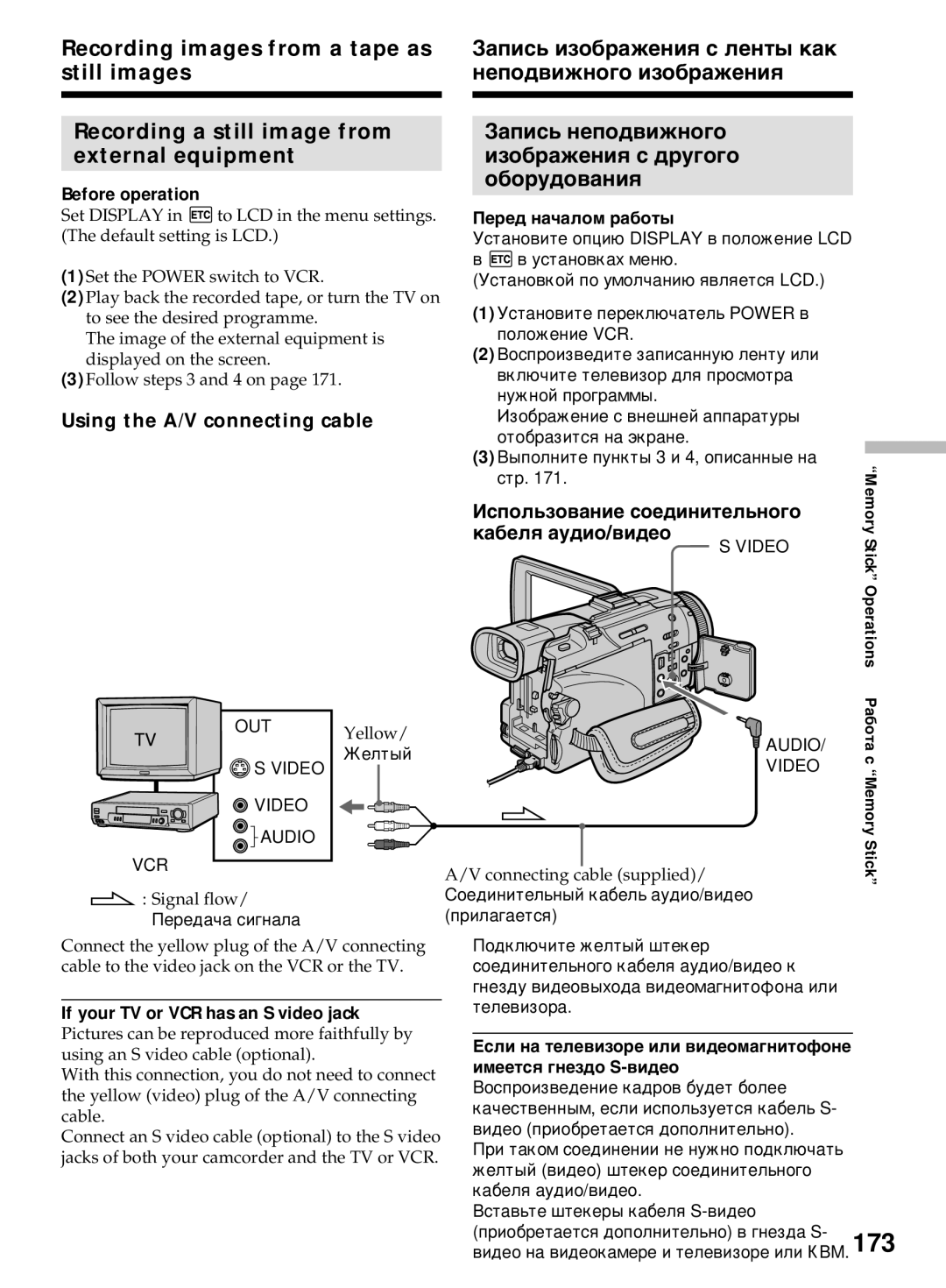 Sony DCR-TRV50E, DCR-TRV40E operating instructions OUT Video Audio VCR, Соединительный кабель аудио/видео прилагается 