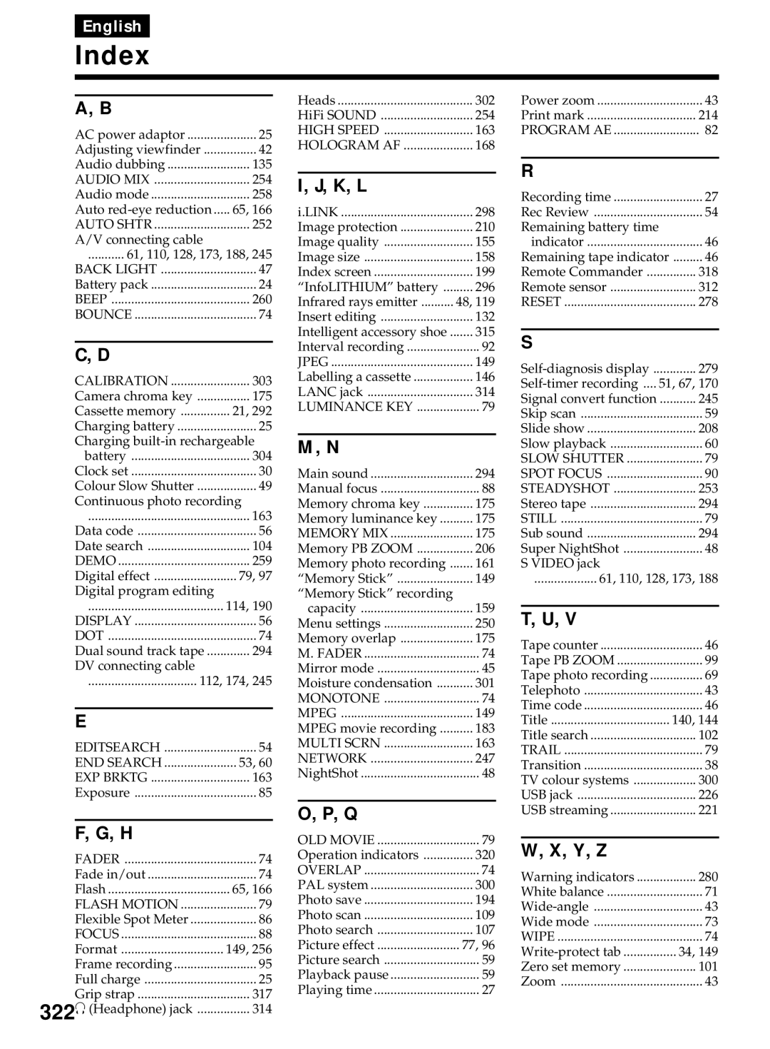 Sony DCR-TRV40E, DCR-TRV50E operating instructions Index, K, L, Y, Z 