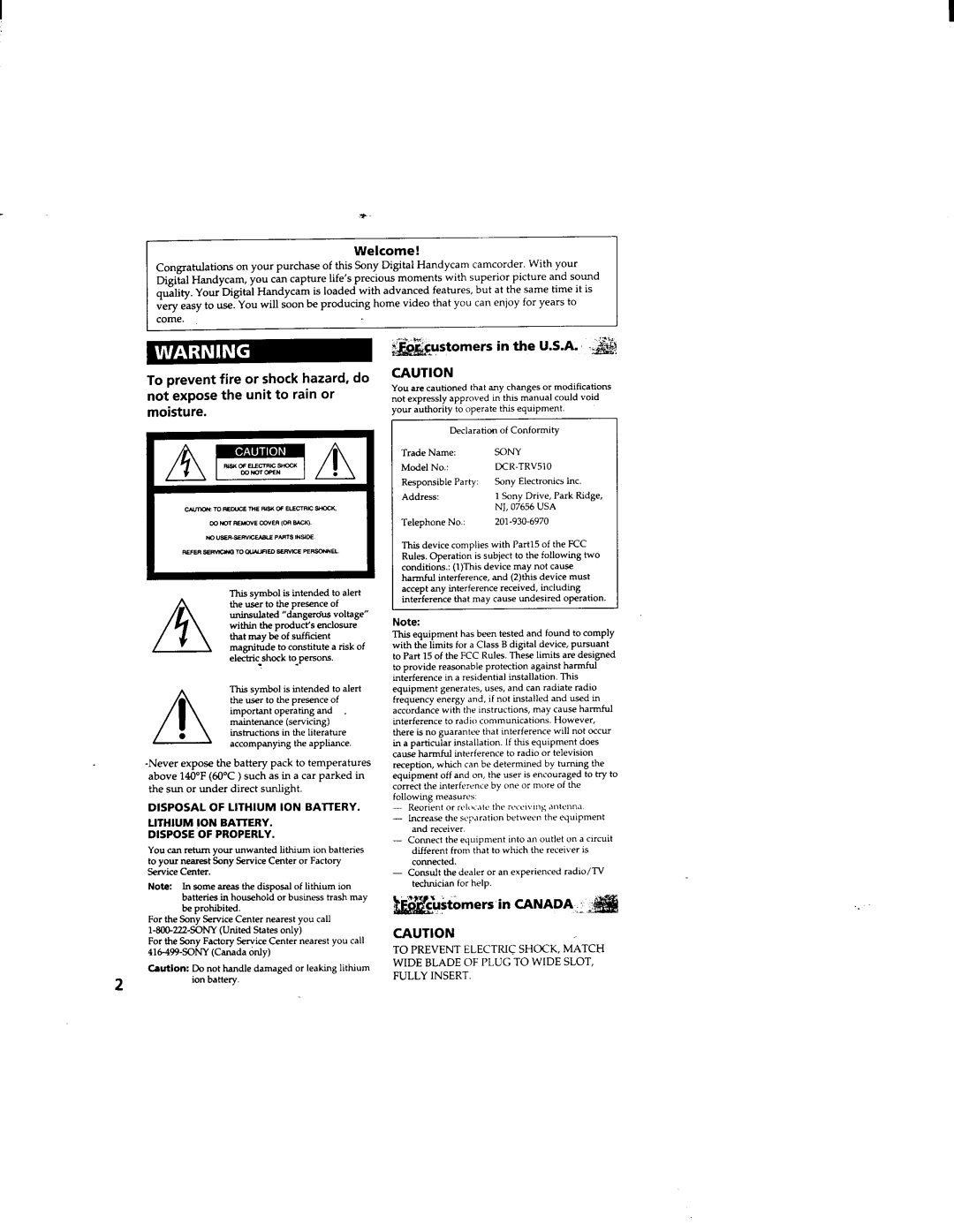 Sony DCR-TRV510 manual 