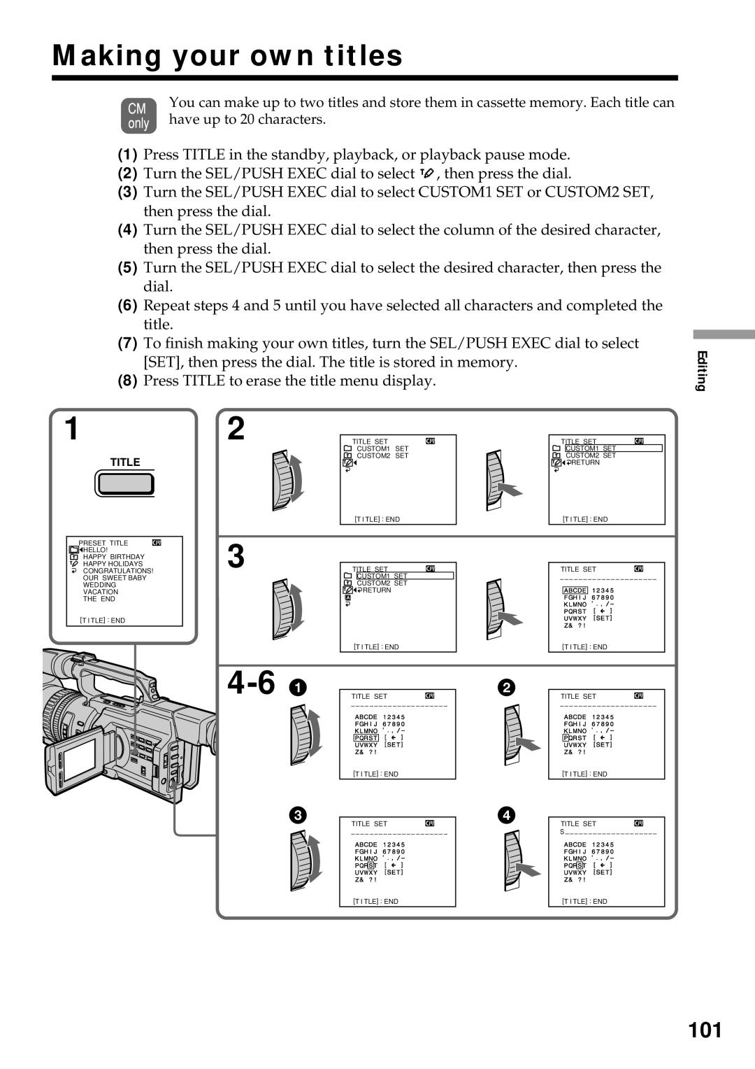 Sony DCR-VX2000 operating instructions Making your own titles, 101 