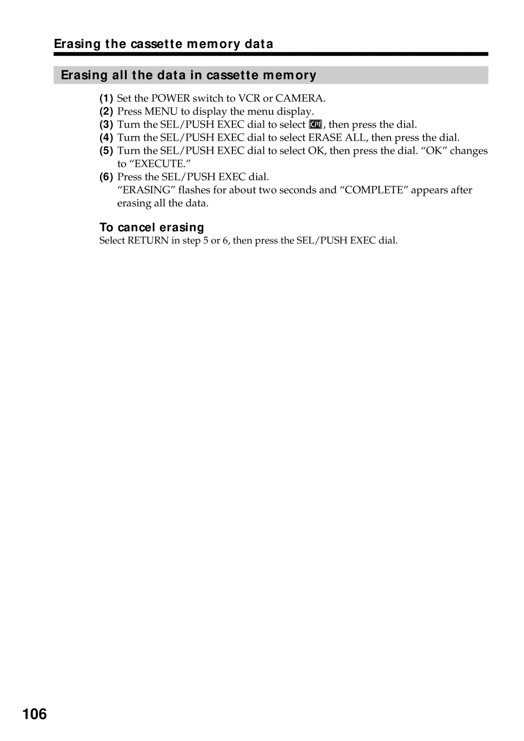 Sony DCR-VX2000 operating instructions 106 