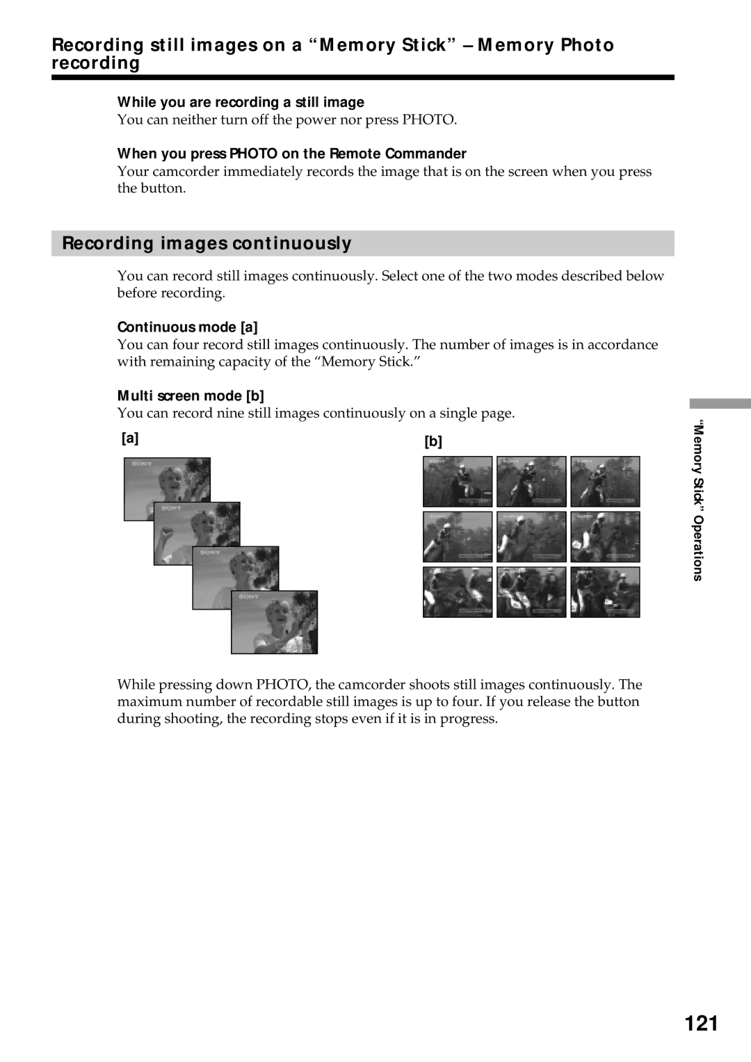 Sony DCR-VX2000 operating instructions 121, Recording images continuously 