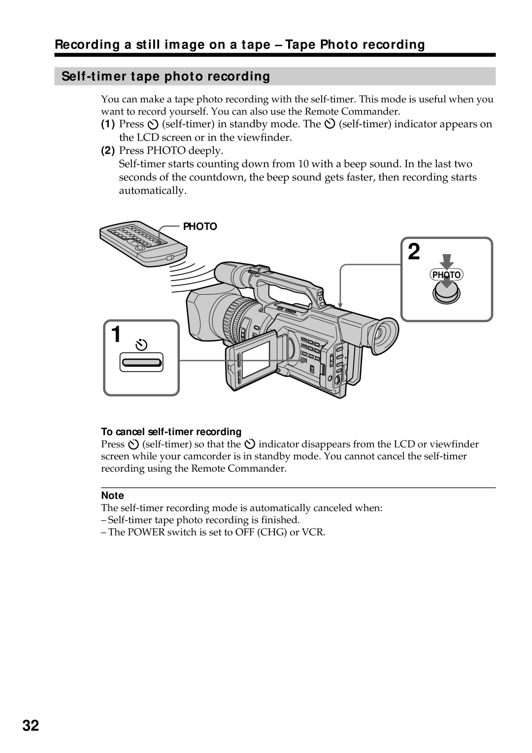 Sony DCR-VX2000 operating instructions Photo, To cancel self-timer recording 