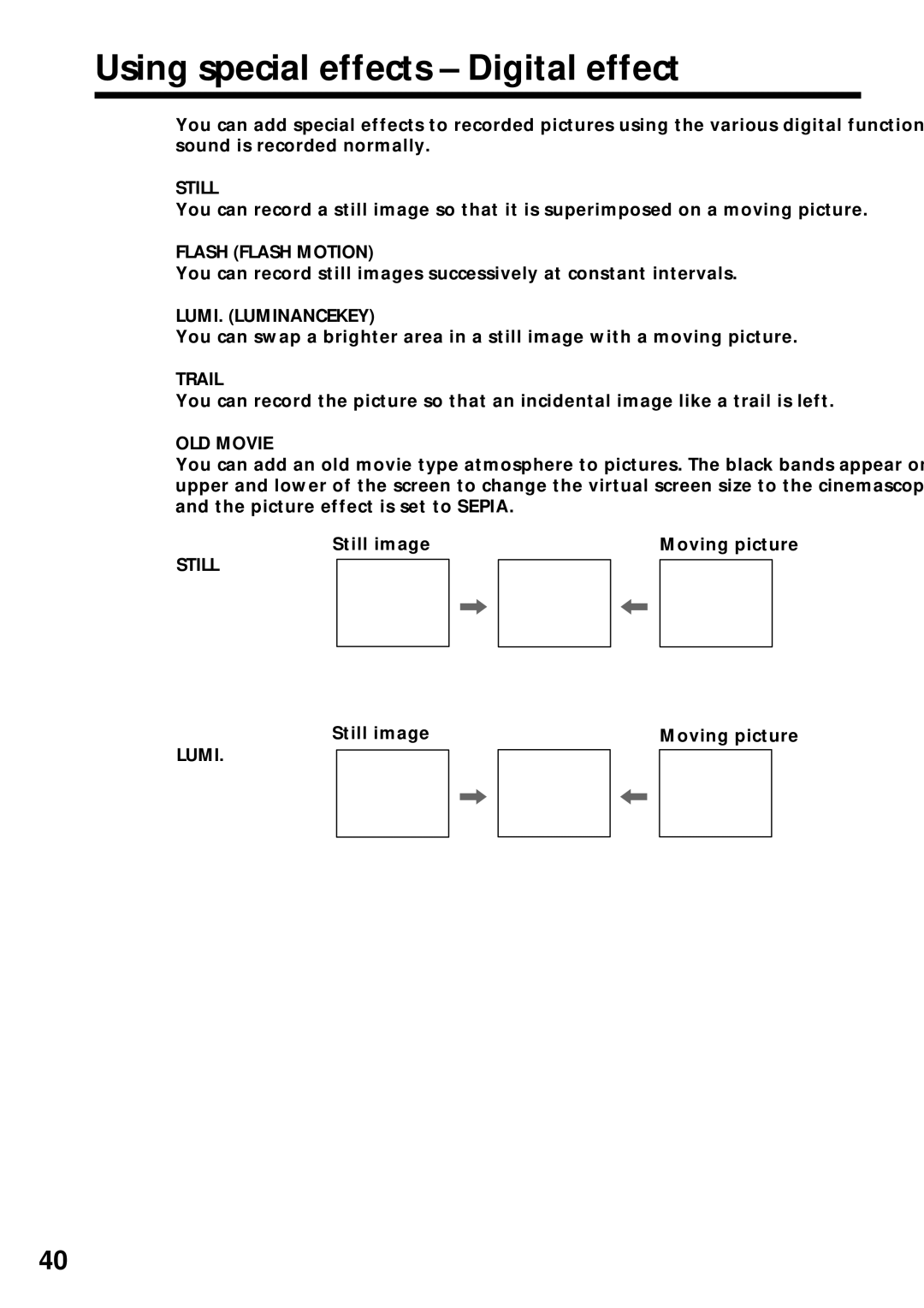 Sony DCR-VX2000 operating instructions Using special effects Digital effect 