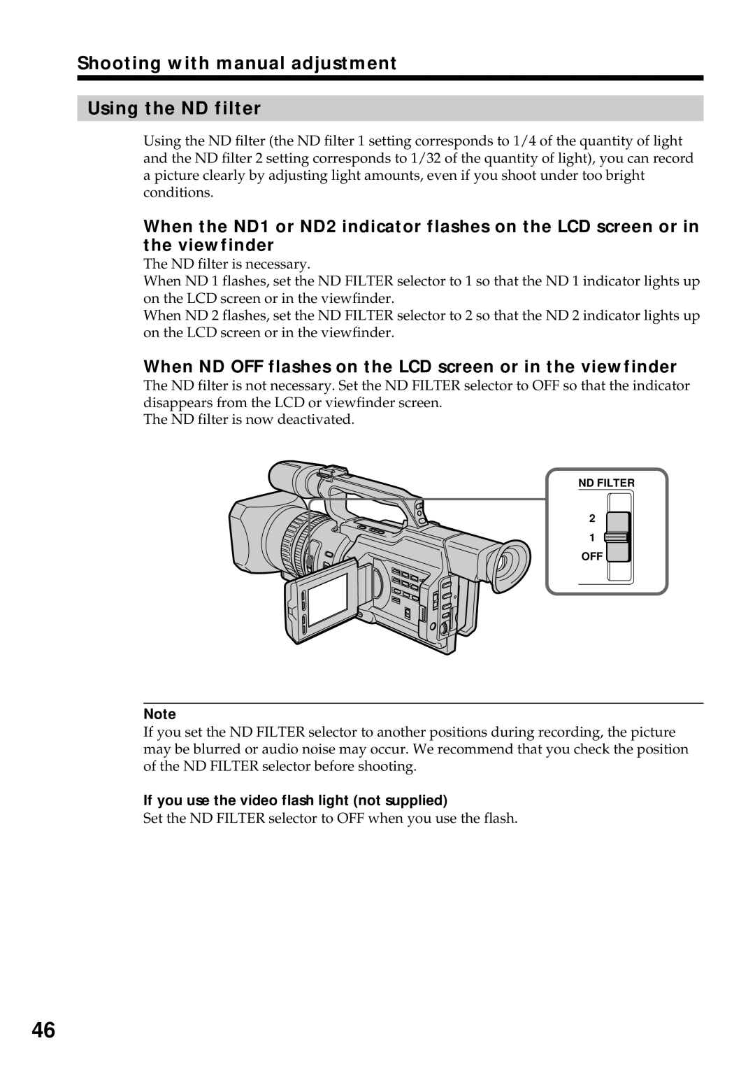 Sony DCR-VX2000 operating instructions Shooting with manual adjustment Using the ND filter 