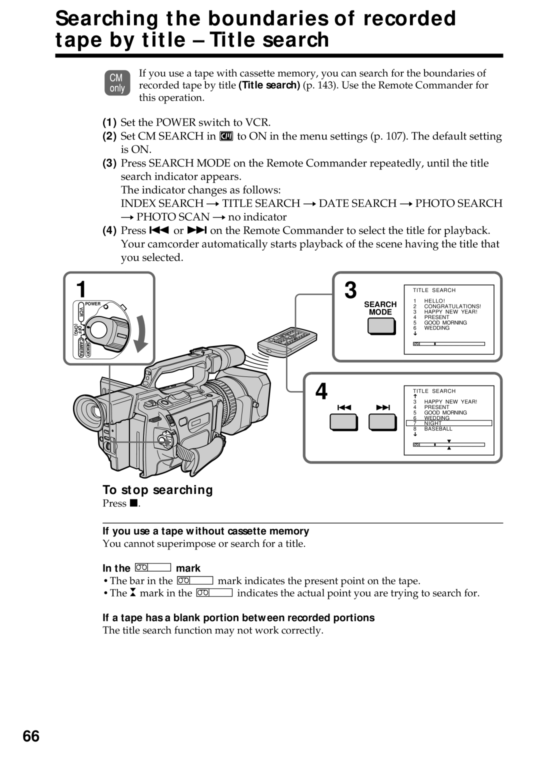 Sony DCR-VX2000 operating instructions If you use a tape without cassette memory 