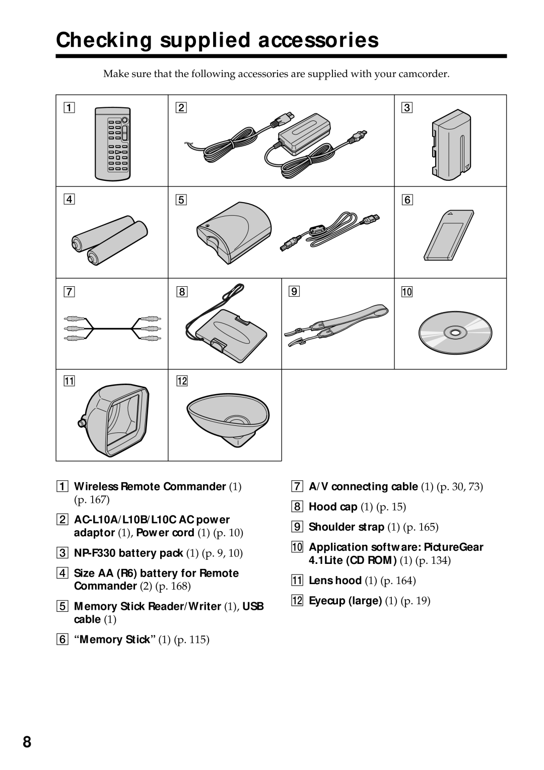 Sony DCR-VX2000 operating instructions Checking supplied accessories 