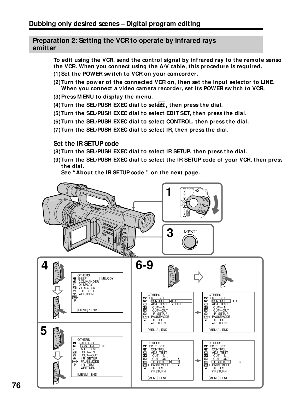 Sony DCR-VX2000 operating instructions Set the IR Setup code 