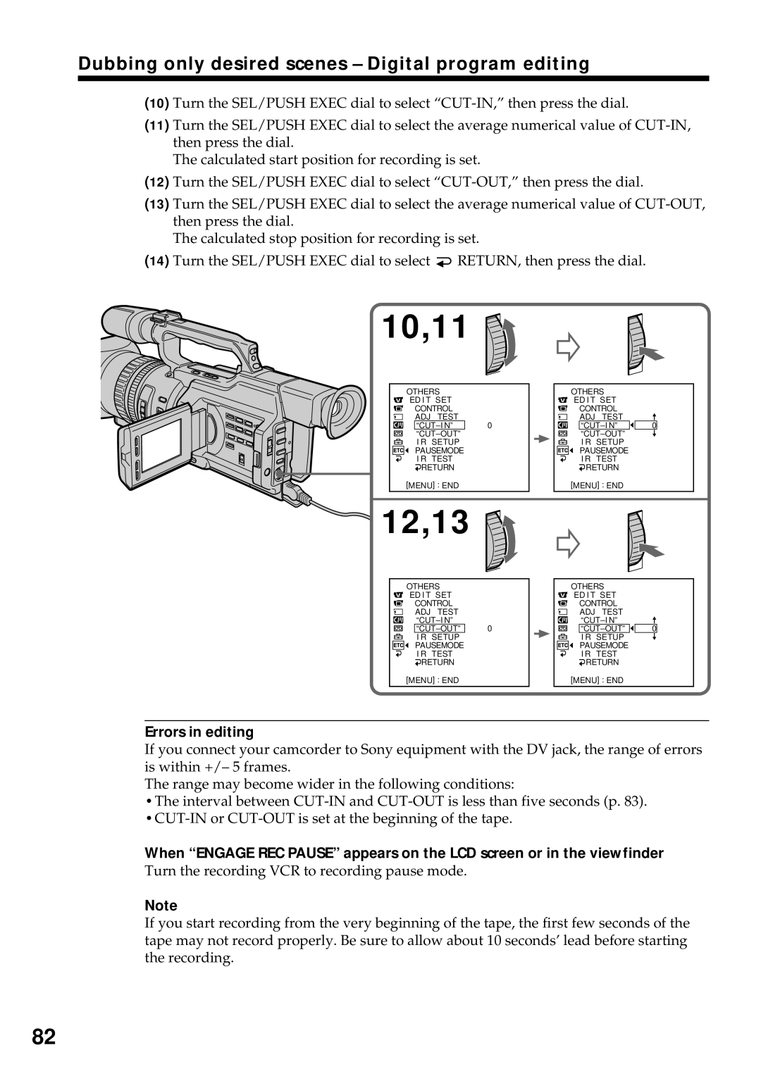 Sony DCR-VX2000 operating instructions 10,11, Errors in editing 