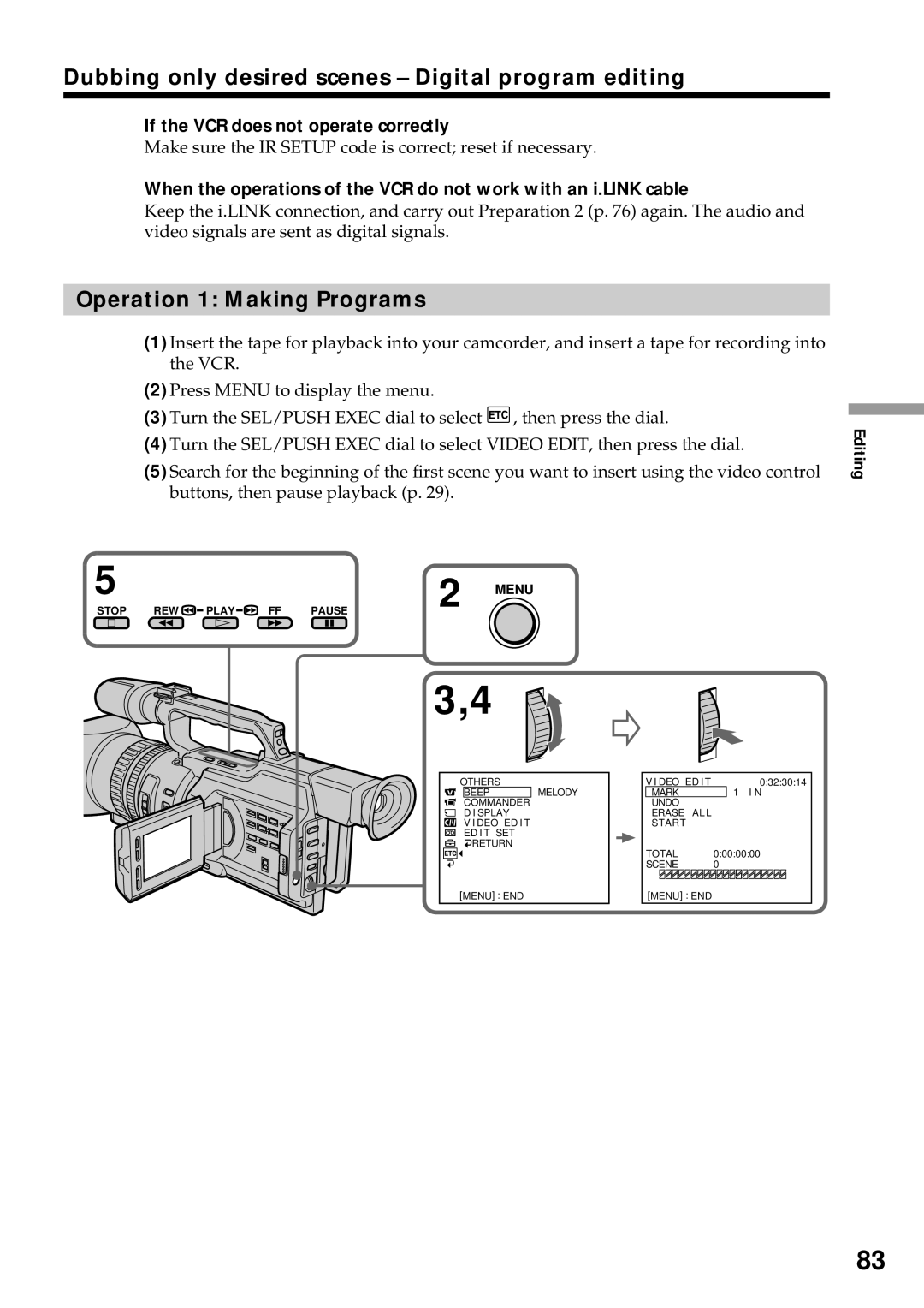 Sony DCR-VX2000 operating instructions Operation 1 Making Programs, If the VCR does not operate correctly 