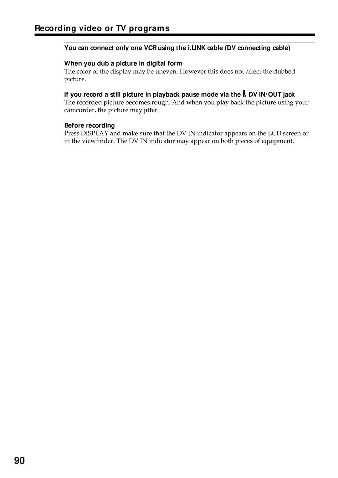 Sony DCR-VX2000 operating instructions Before recording 