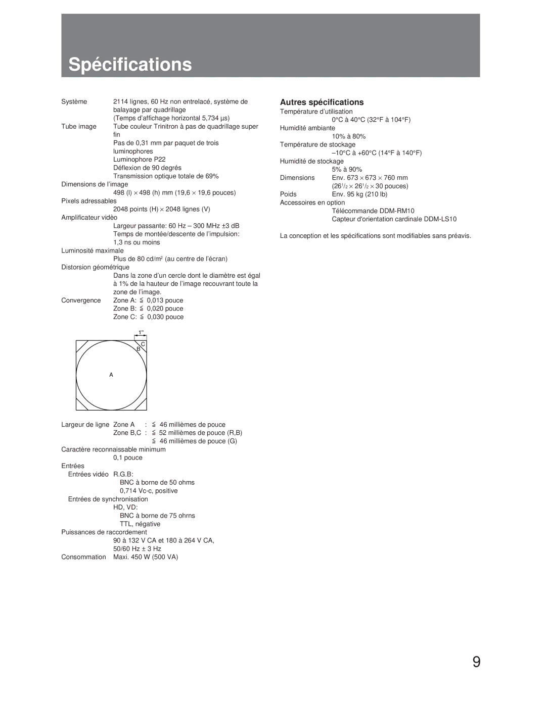 Sony DDM-2810CSU, DDM-2800CSU manual Spécifications, Hd, Vd 