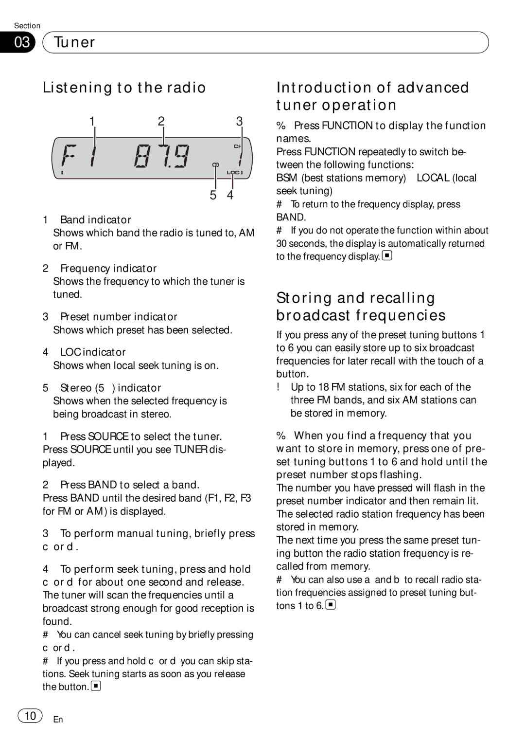 Sony DEH-P2900MP Storing and recalling broadcast frequencies, Press Function to display the function, Names 