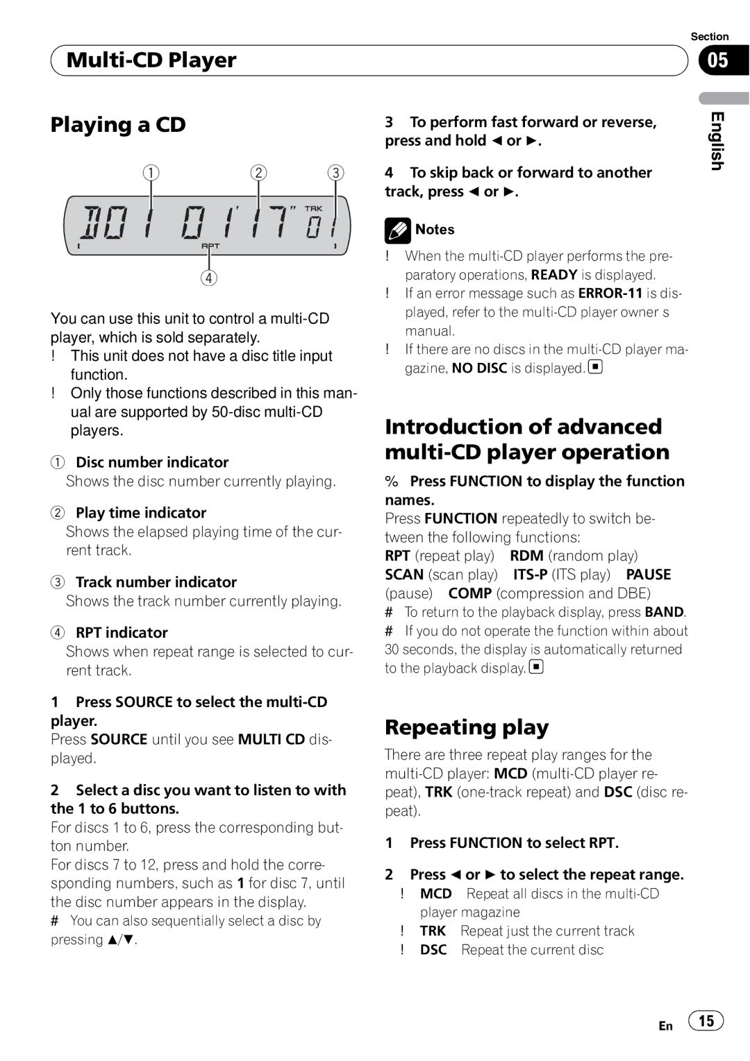 Sony DEH-P2900MP operation manual Multi-CD Player Playing a CD, Introduction of advanced multi-CD player operation 