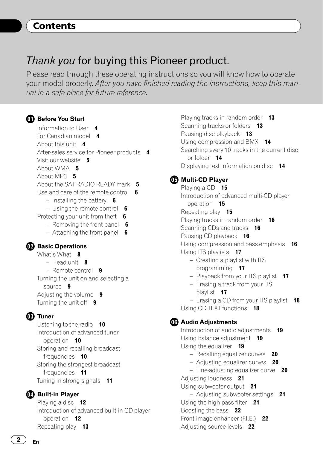 Sony DEH-P2900MP operation manual Contents 