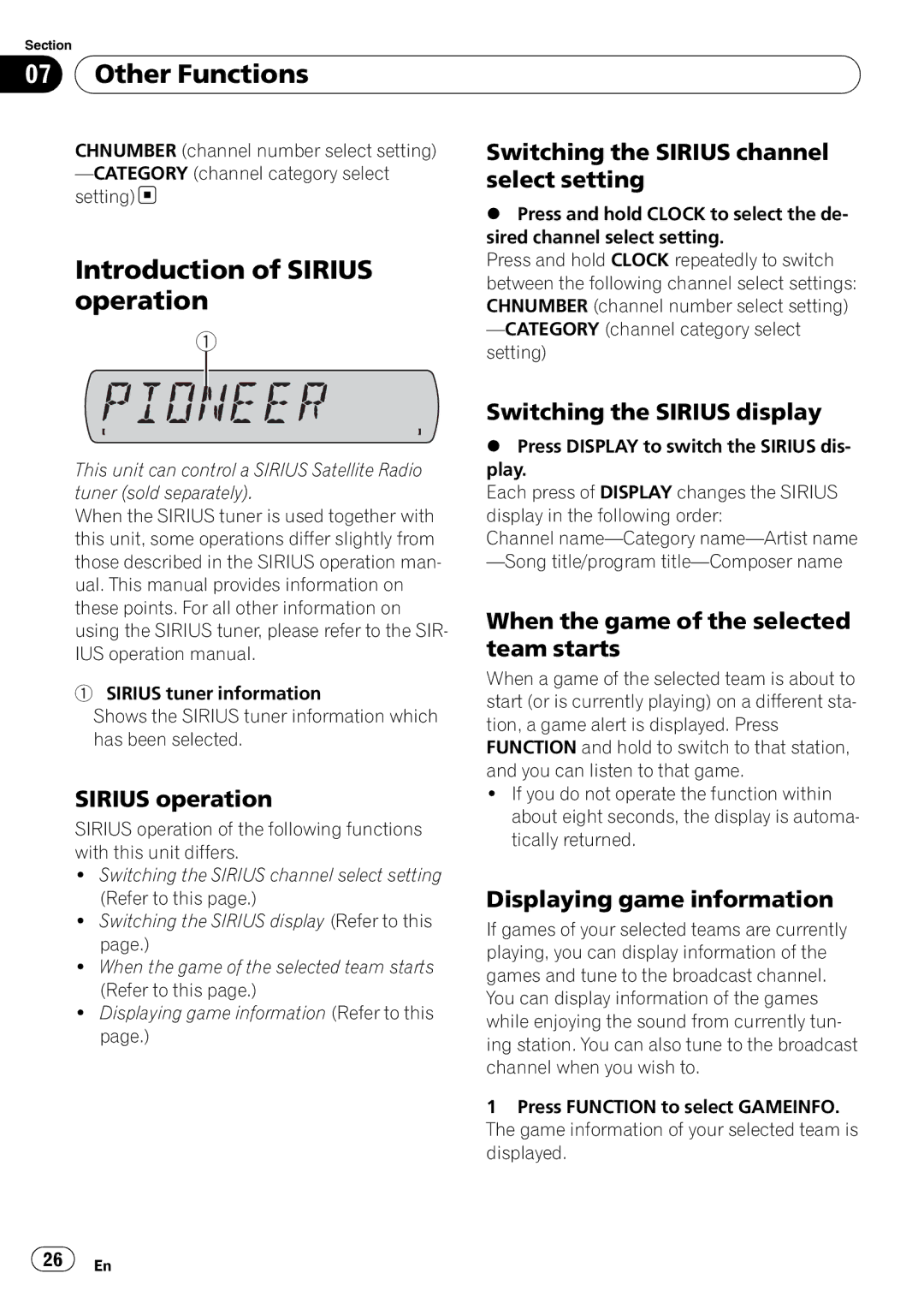 Sony DEH-P2900MP operation manual Introduction of Sirius operation 