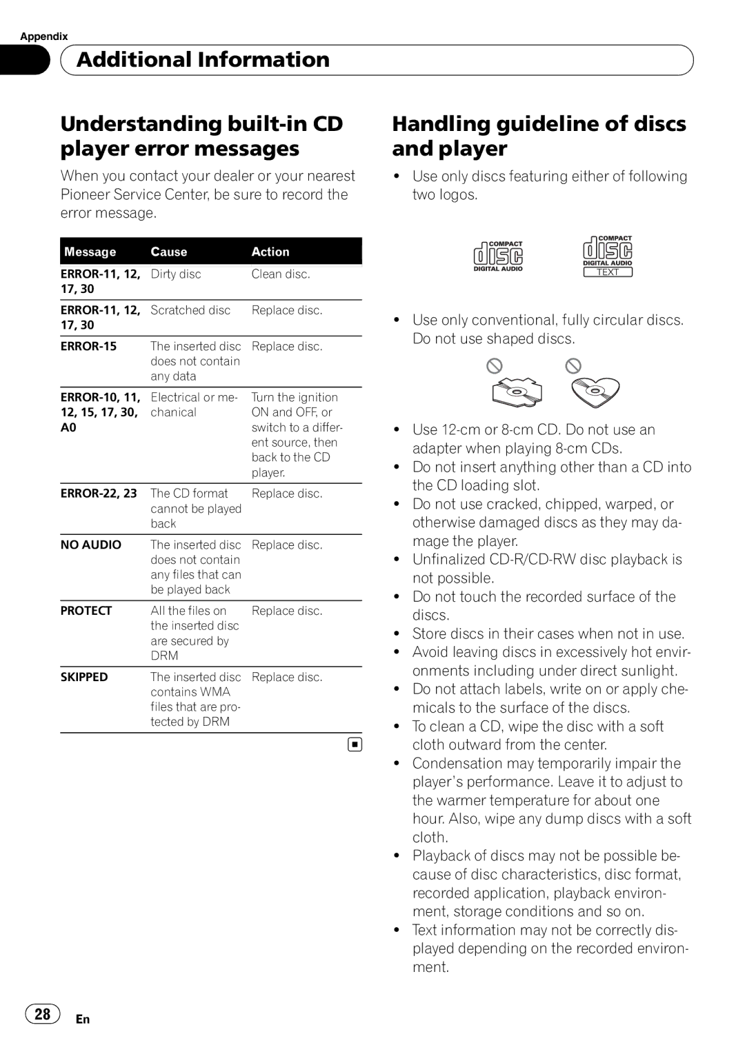 Sony DEH-P2900MP operation manual Error message, ERROR-15 