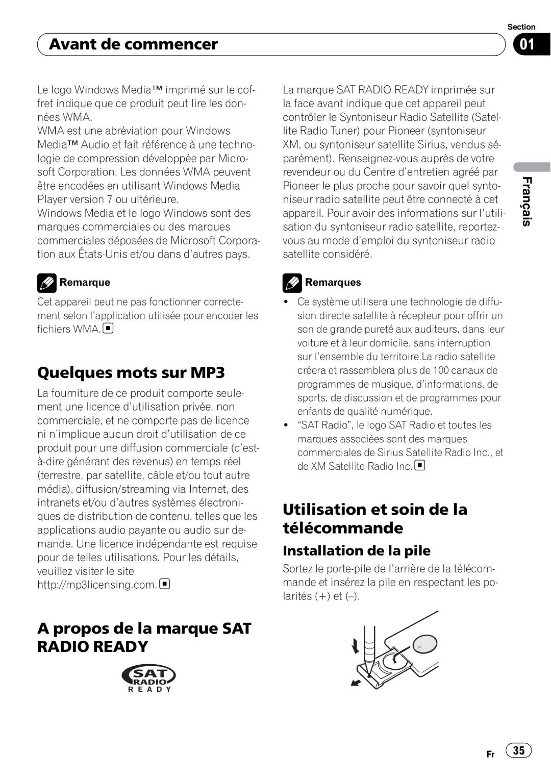 Sony DEH-P2900MP operation manual Avant de commencer, Quelques mots sur MP3, Utilisation et soin de la télécommande 