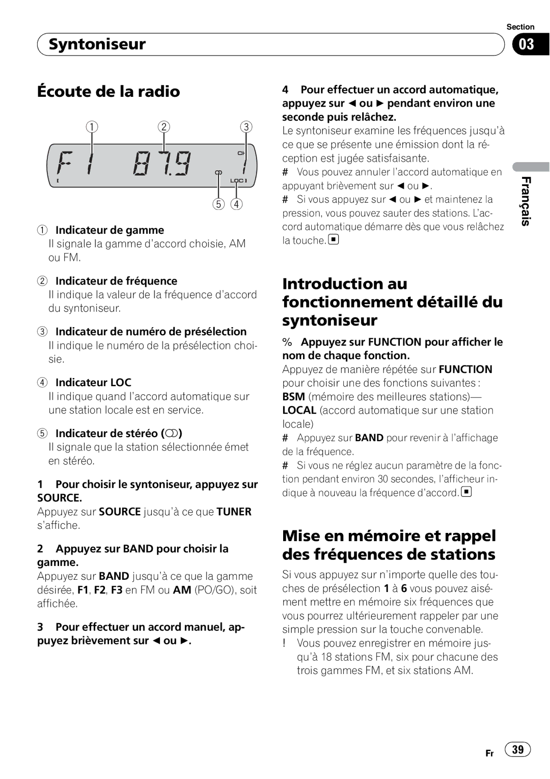 Sony DEH-P2900MP Syntoniseur Écoute de la radio, Introduction au fonctionnement détaillé du syntoniseur, Source 