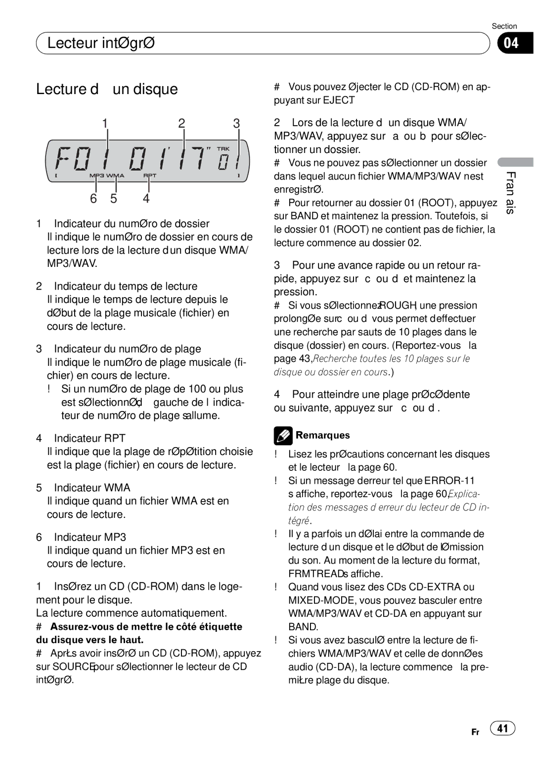 Sony DEH-P2900MP operation manual Lecteur intégré Lecture d’un disque, Enregistré 