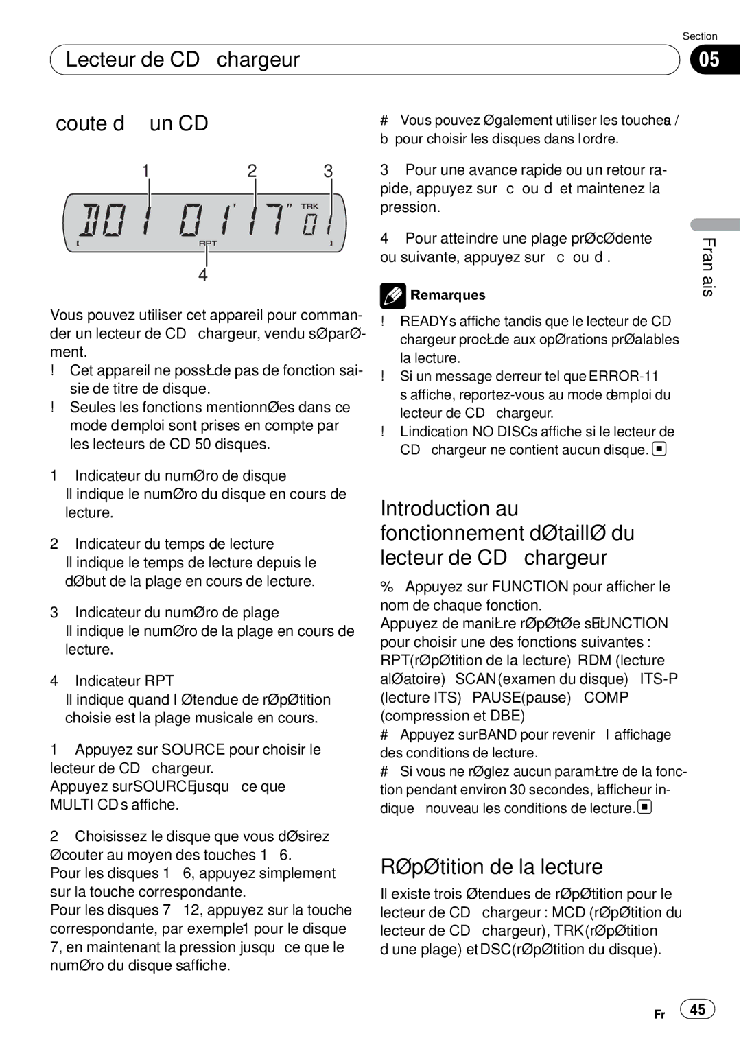 Sony DEH-P2900MP operation manual Lecteur de CD à chargeur Écoute d’un CD 