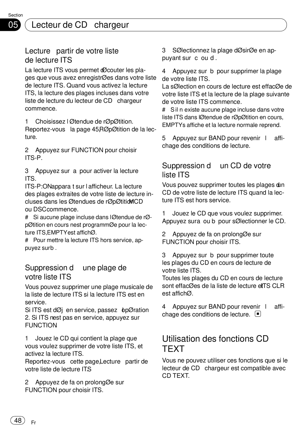 Sony DEH-P2900MP operation manual Utilisation des fonctions CD Text, Lecture à partir de votre liste de lecture ITS 