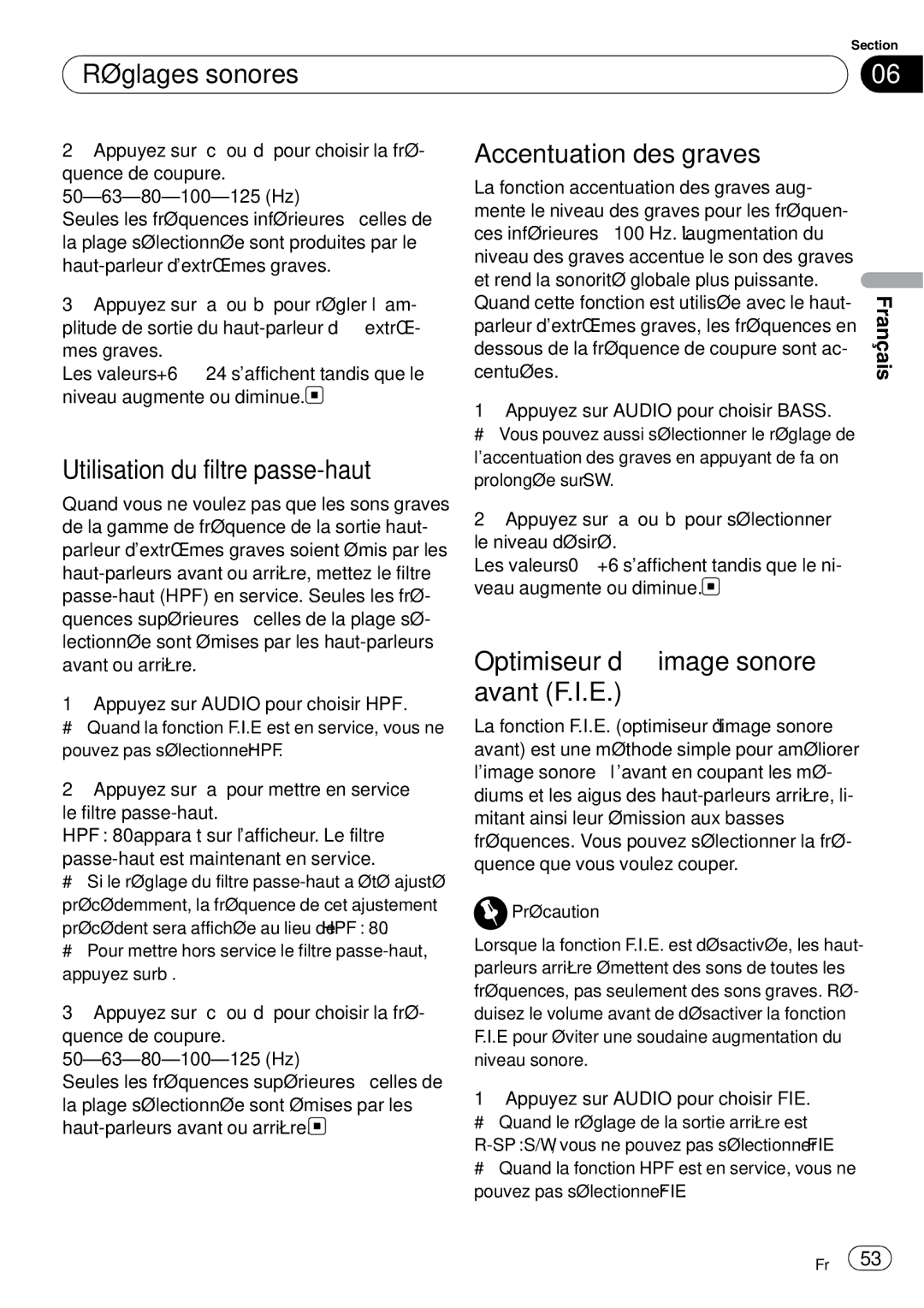 Sony DEH-P2900MP operation manual Réglages sonores, Utilisation du filtre passe-haut, Accentuation des graves 