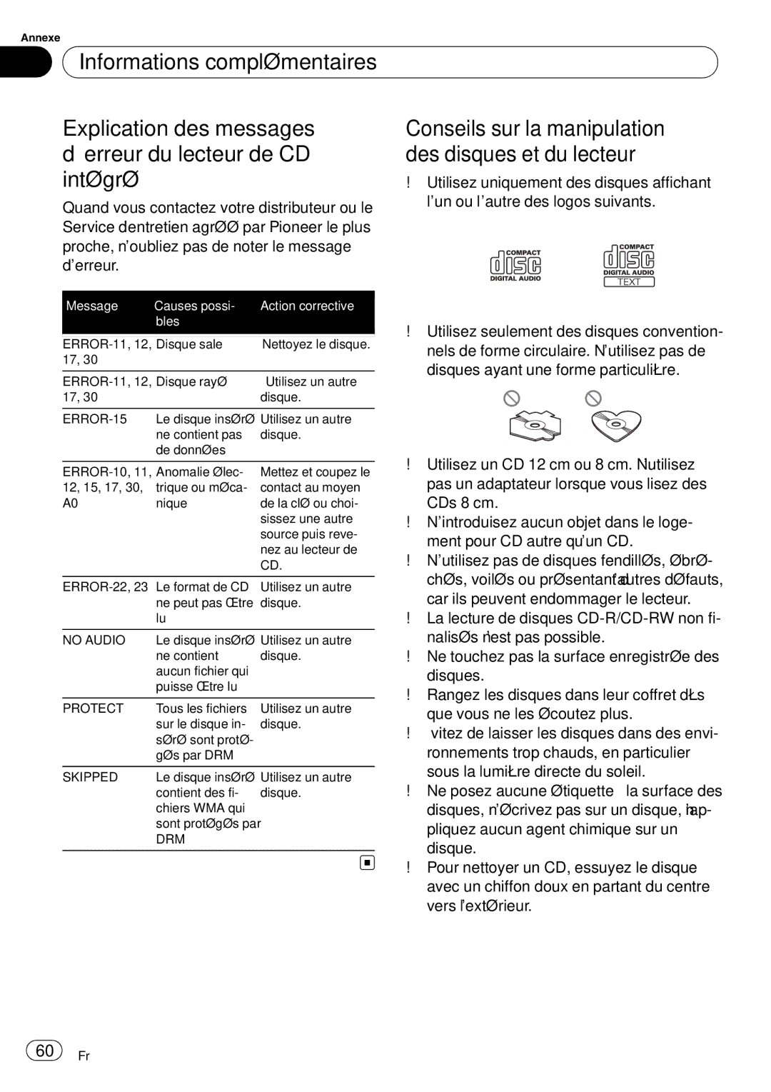 Sony DEH-P2900MP operation manual Conseils sur la manipulation des disques et du lecteur 