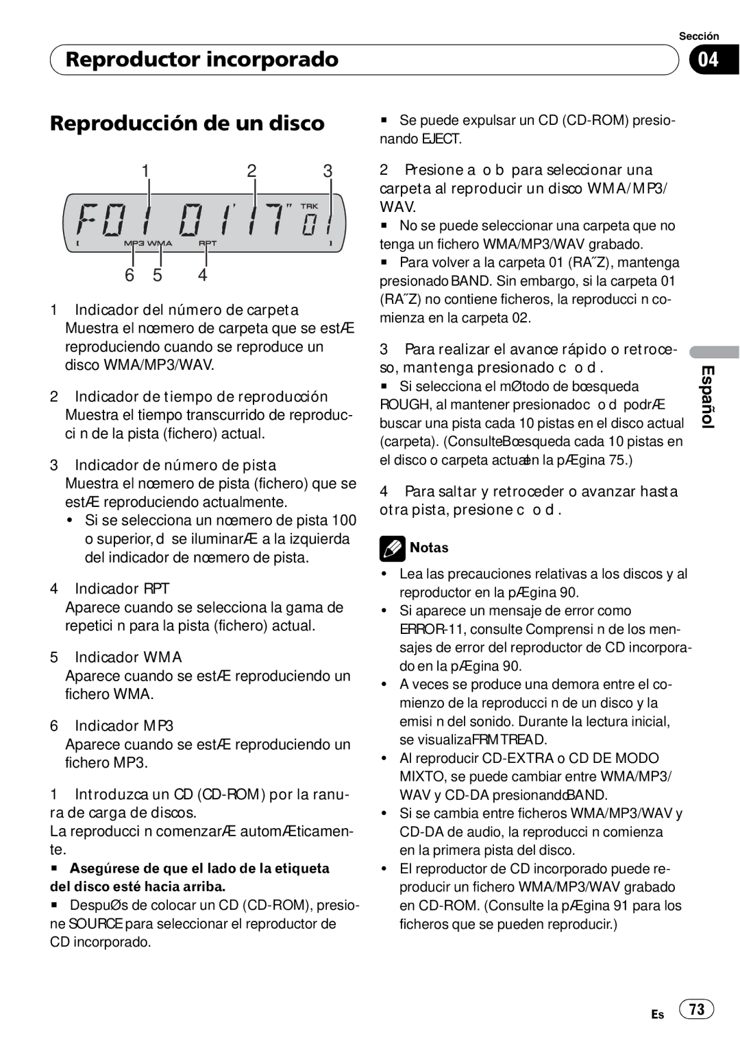 Sony DEH-P2900MP operation manual Reproductor incorporado Reproducción de un disco, Wav 