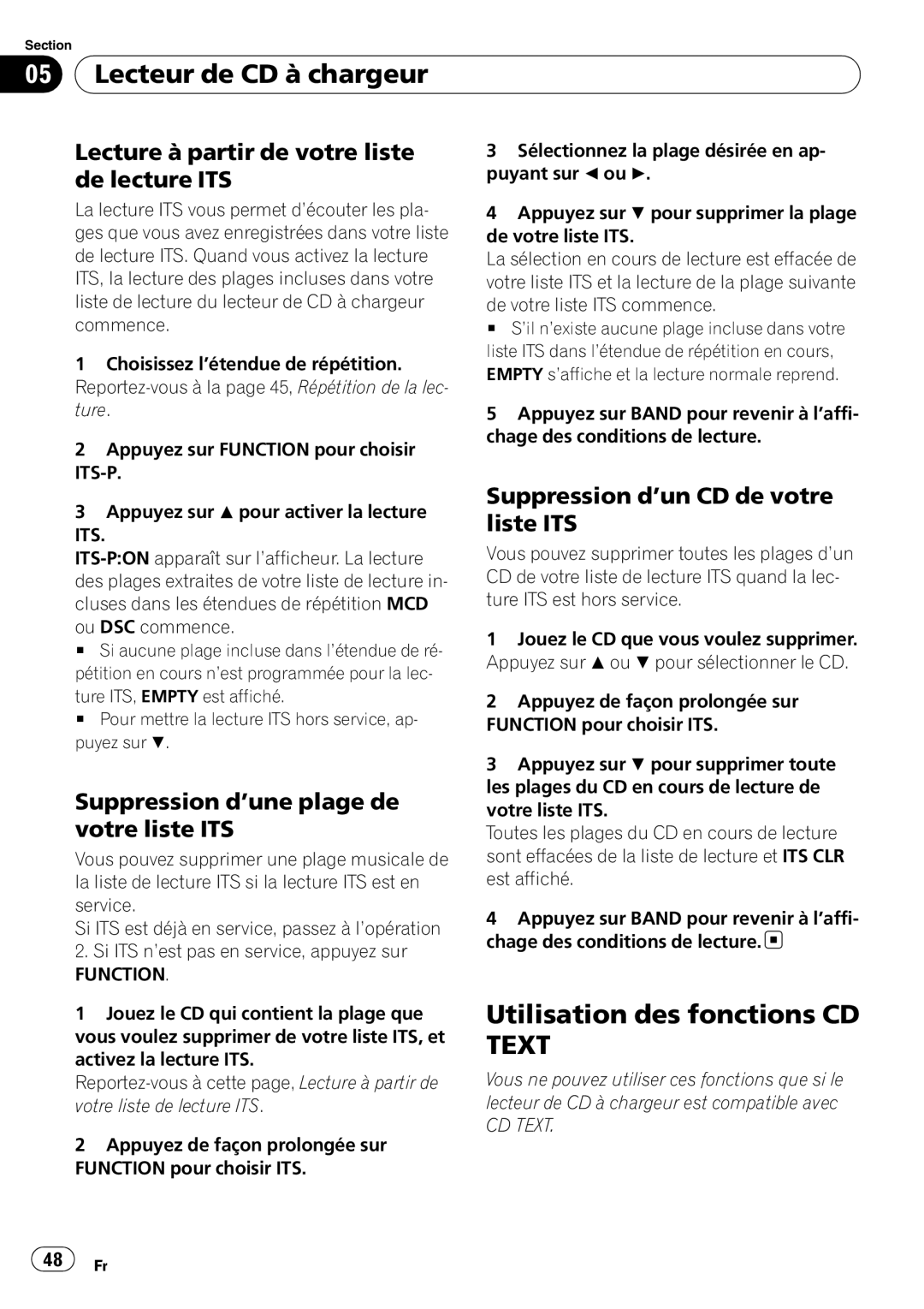Sony DEH-P2900MP operation manual Utilisation des fonctions CD TEXT, Lecture à partir de votre liste de lecture ITS 