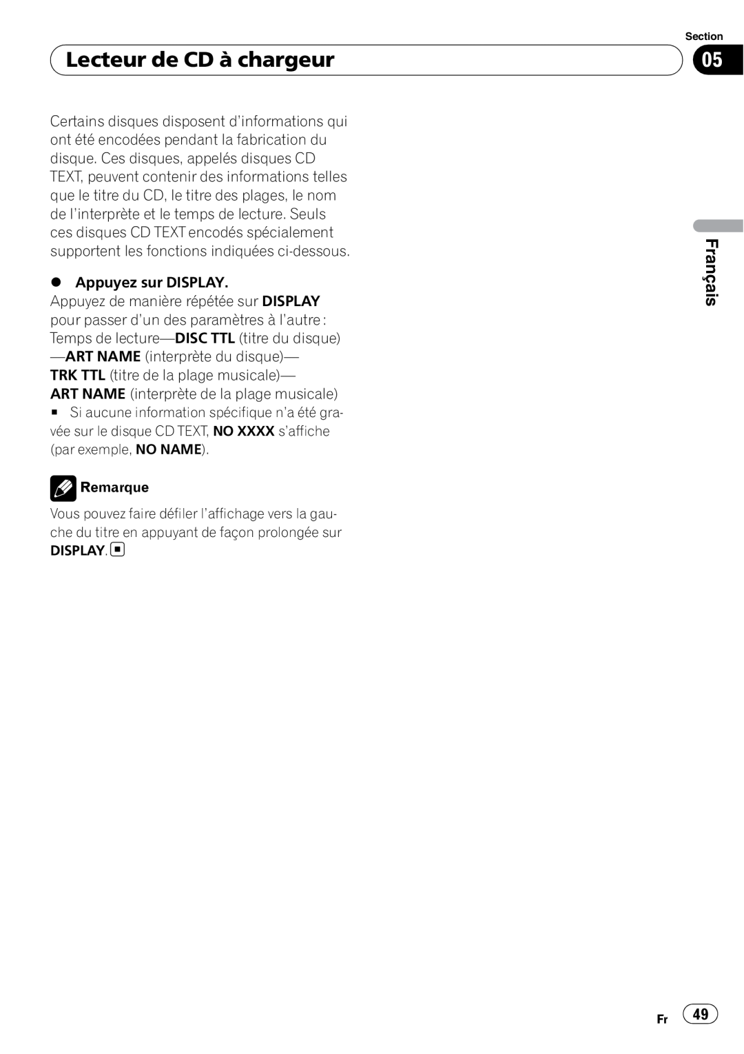 Sony DEH-P2900MP operation manual Lecteur de CD à chargeur, Français, Appuyez sur DISPLAY 