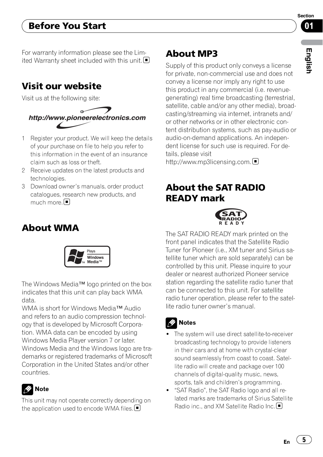 Sony DEH-P2900MP Visit our website, About WMA, About MP3, About the SAT RADIO, READY mark, Before You Start 