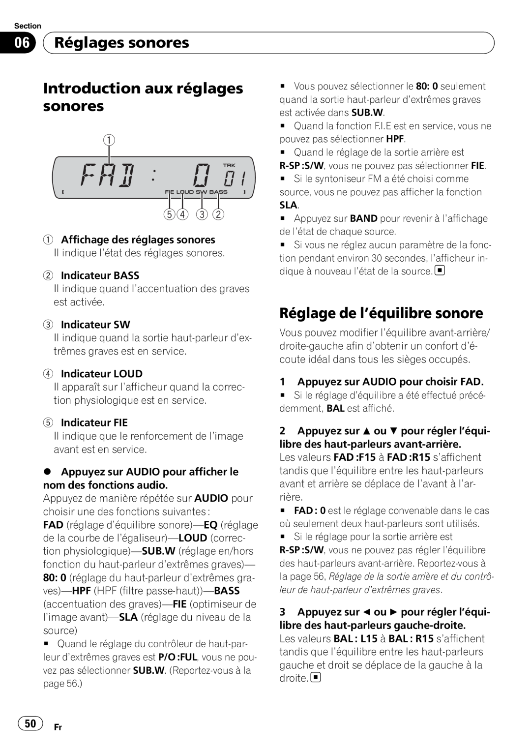 Sony DEH-P2900MP operation manual Réglages sonores, Introduction aux réglages, Réglage de l’équilibre sonore, 54 3 