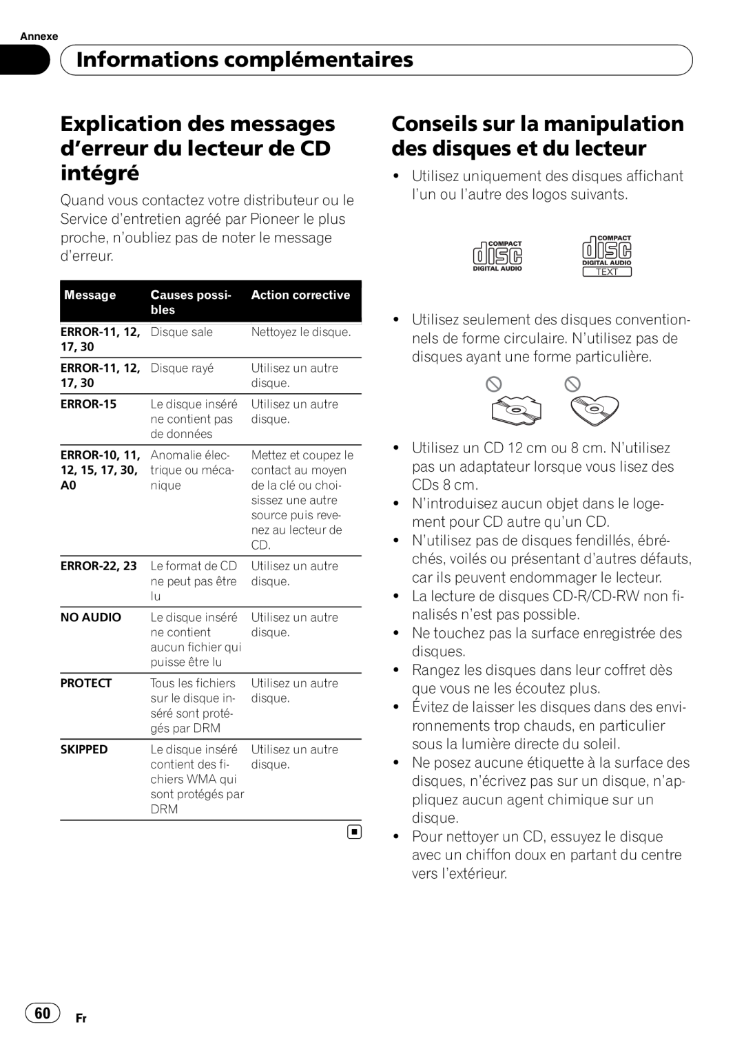 Sony DEH-P2900MP operation manual Informations complémentaires 