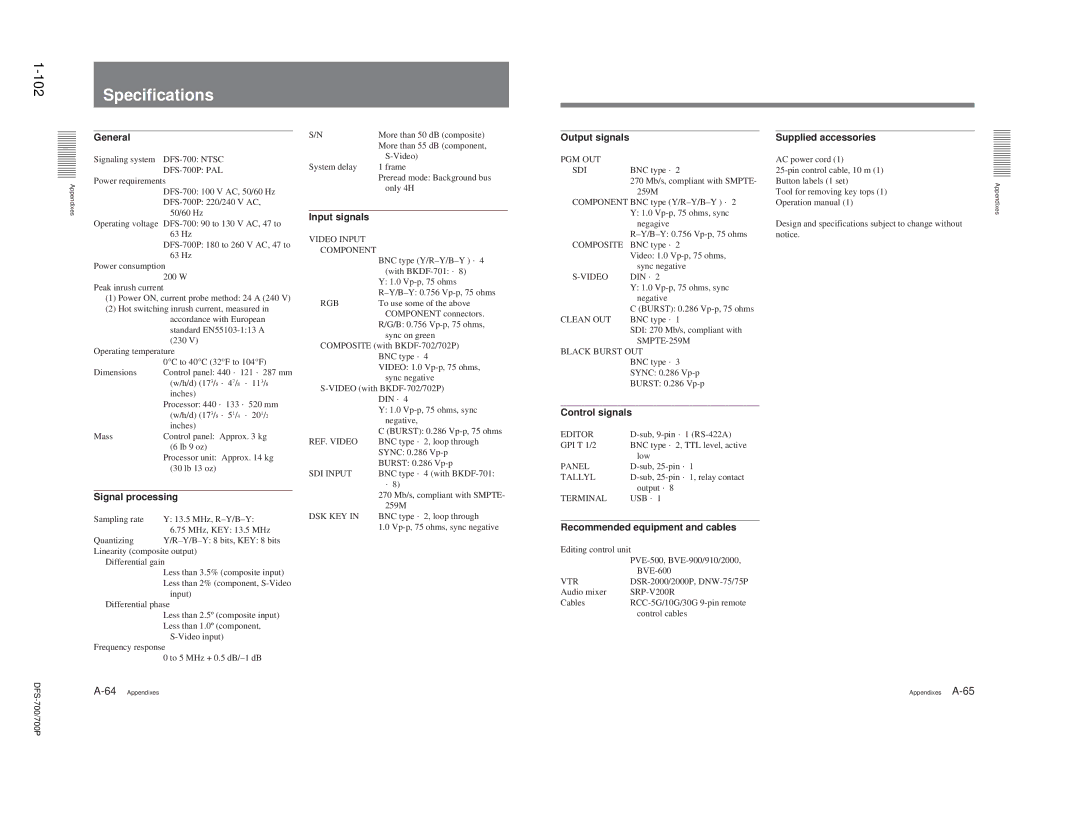 Sony DFS-700P, BKDF- 702, BKDF-712, BKDF-711, 702P service manual SpecifiSpecificationsations 