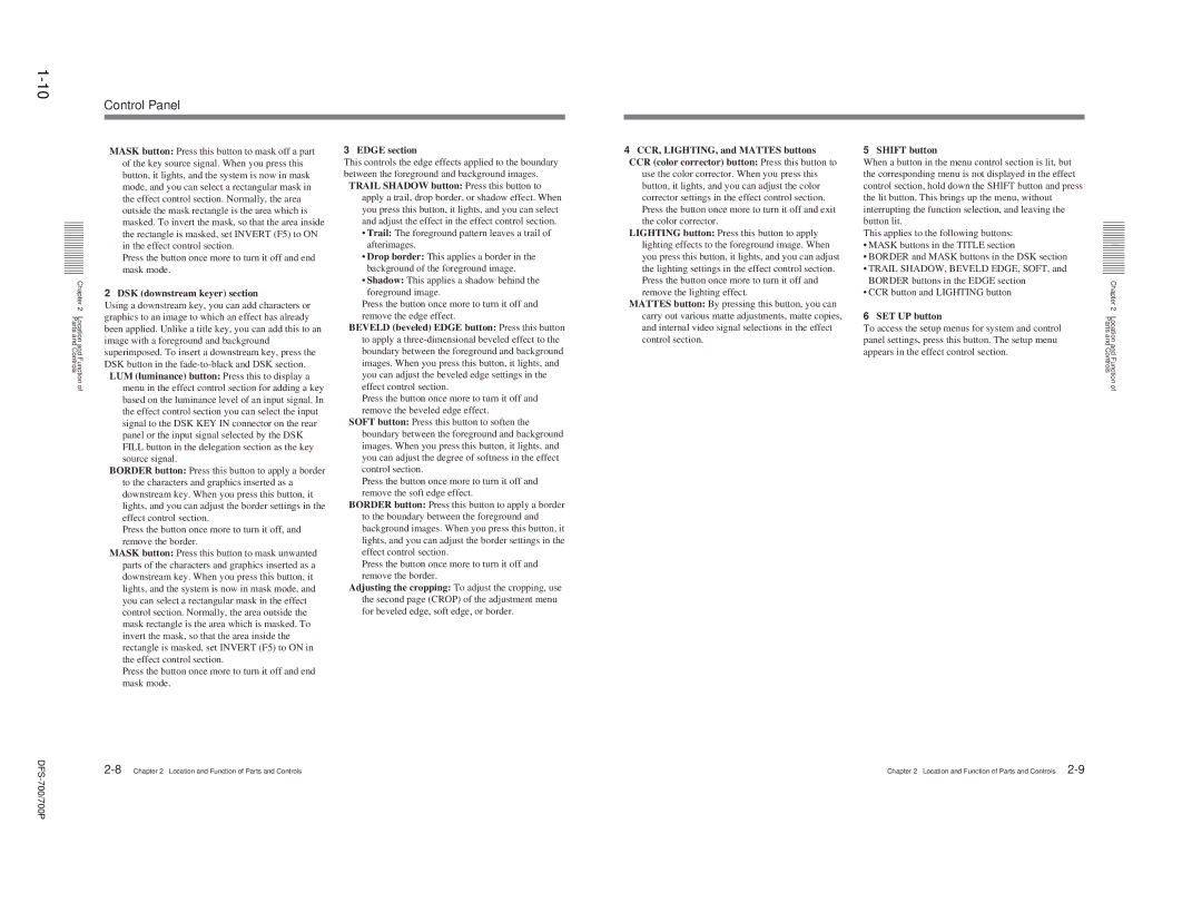 Sony 702P, DFS-700 DSK downstream keyer section, LUM luminance button Press this to display a, Edge section, Shift button 