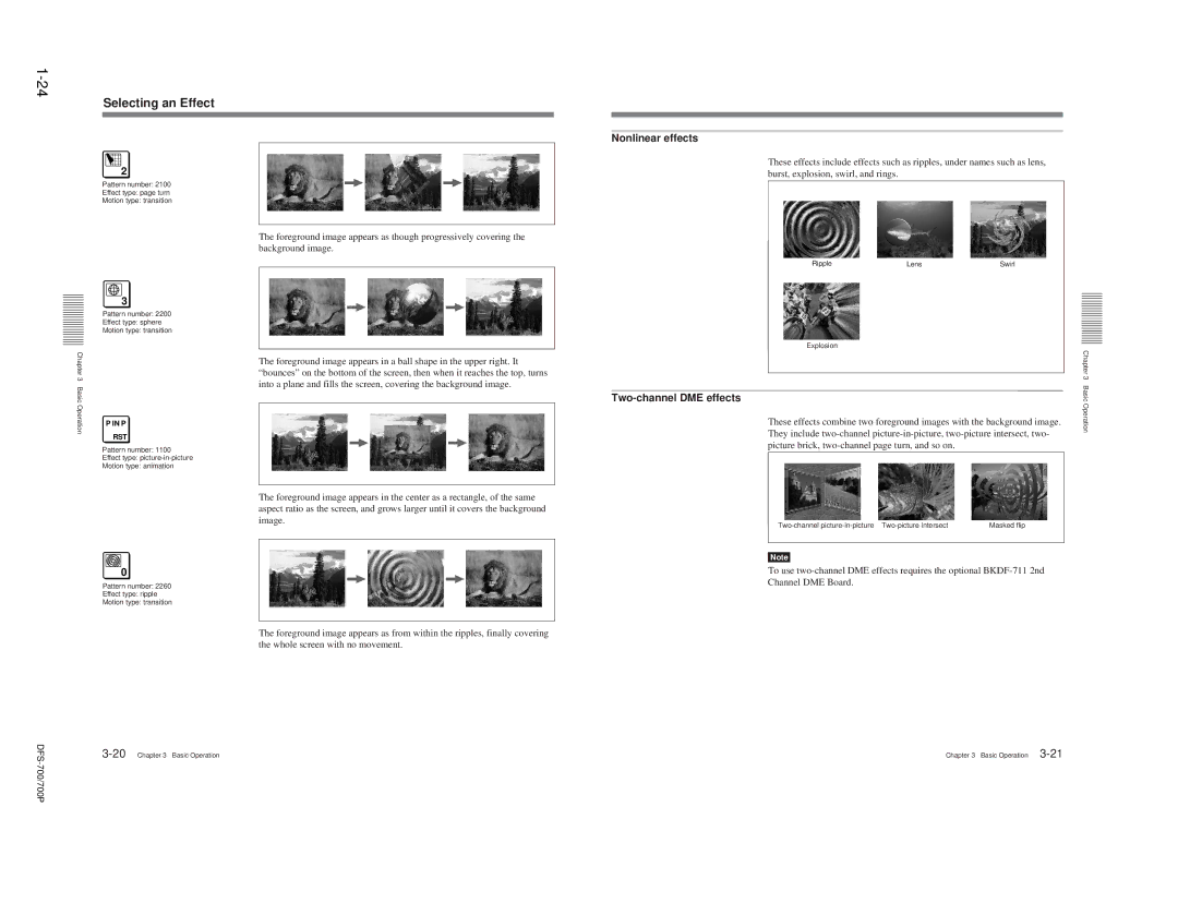 Sony DFS-700P, BKDF- 702, BKDF-712, BKDF-711, 702P Selecting an Effect, Nonlinear effects, Two-channel DME effects 