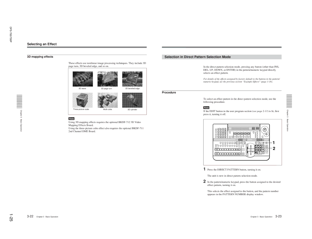 Sony BKDF- 702, DFS-700P, BKDF-712, BKDF-711, 702P Selection in Direct Pattern Selection Mode, 3D mapping effects 