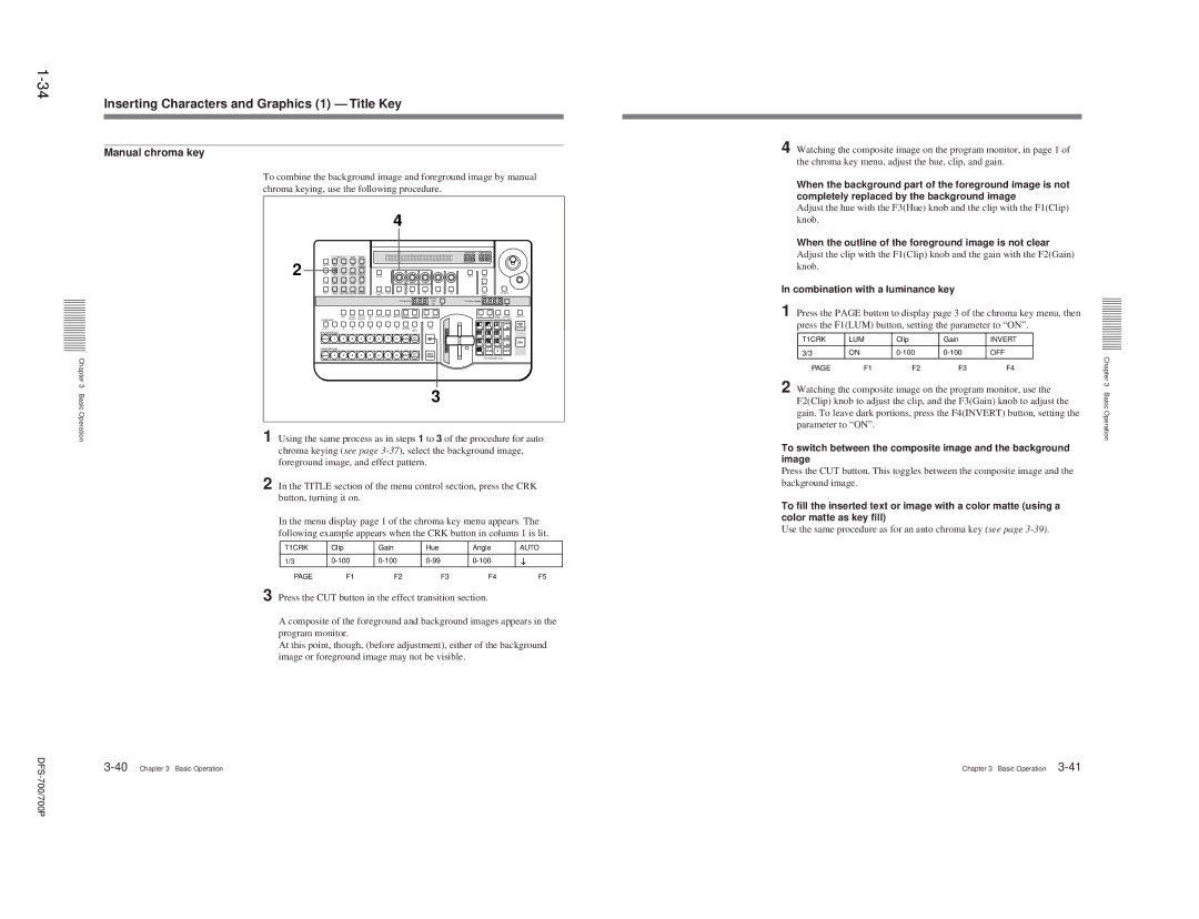 Sony 702P, DFS-700P, BKDF- 702 34Inserting Characters and Graphics 1 Title Key, Manual chroma key, Parameter to on 