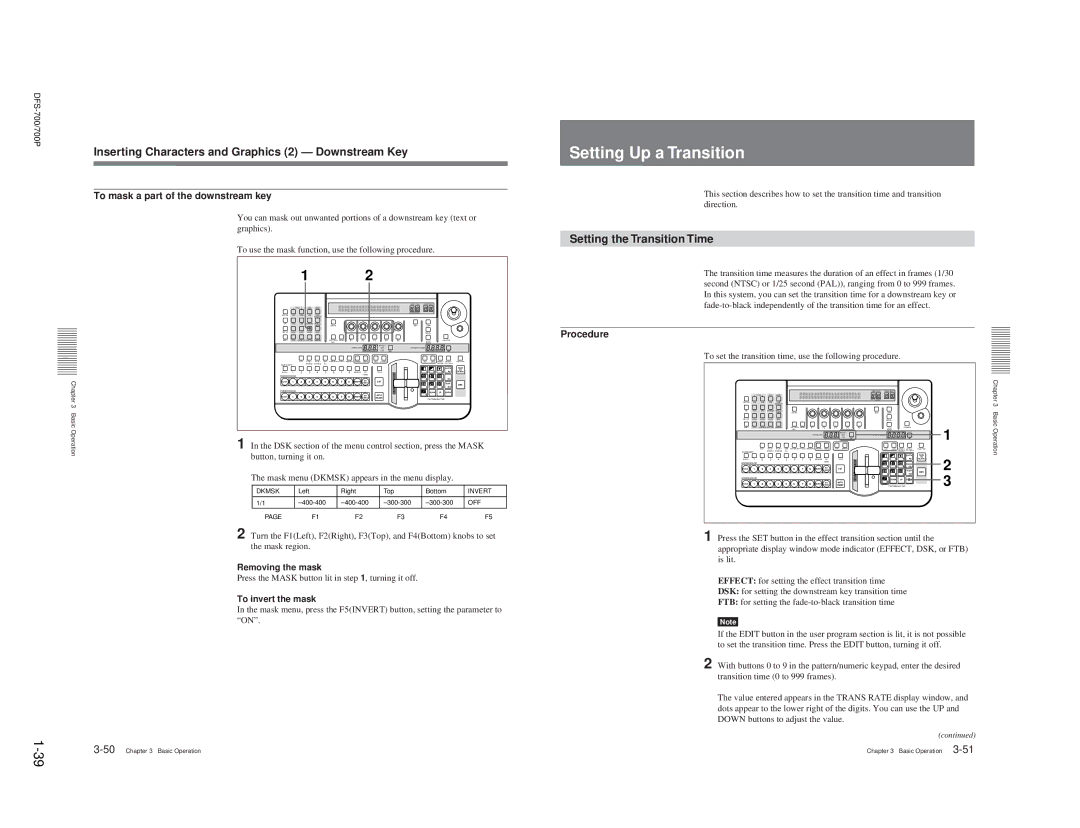 Sony BKDF-711, DFS-700P, 702P Setting Up a Transition, Setting the Transition Time, To mask a part of the downstream key 