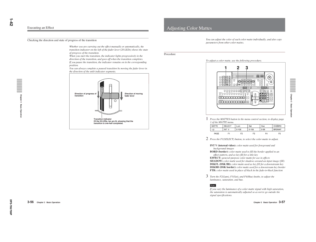 Sony DFS-700P, BKDF- 702, BKDF-712, BKDF-711, 702P service manual Adjusting Color Mattes, Executing an Effect 