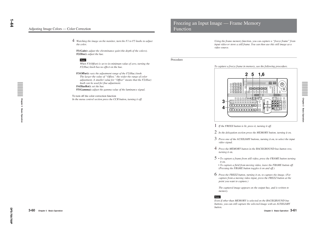 Sony BKDF-712 Freezing an Input Image Frame Memory Function, Adjusting Image Colors Color Correction, F4HueRot set the hue 